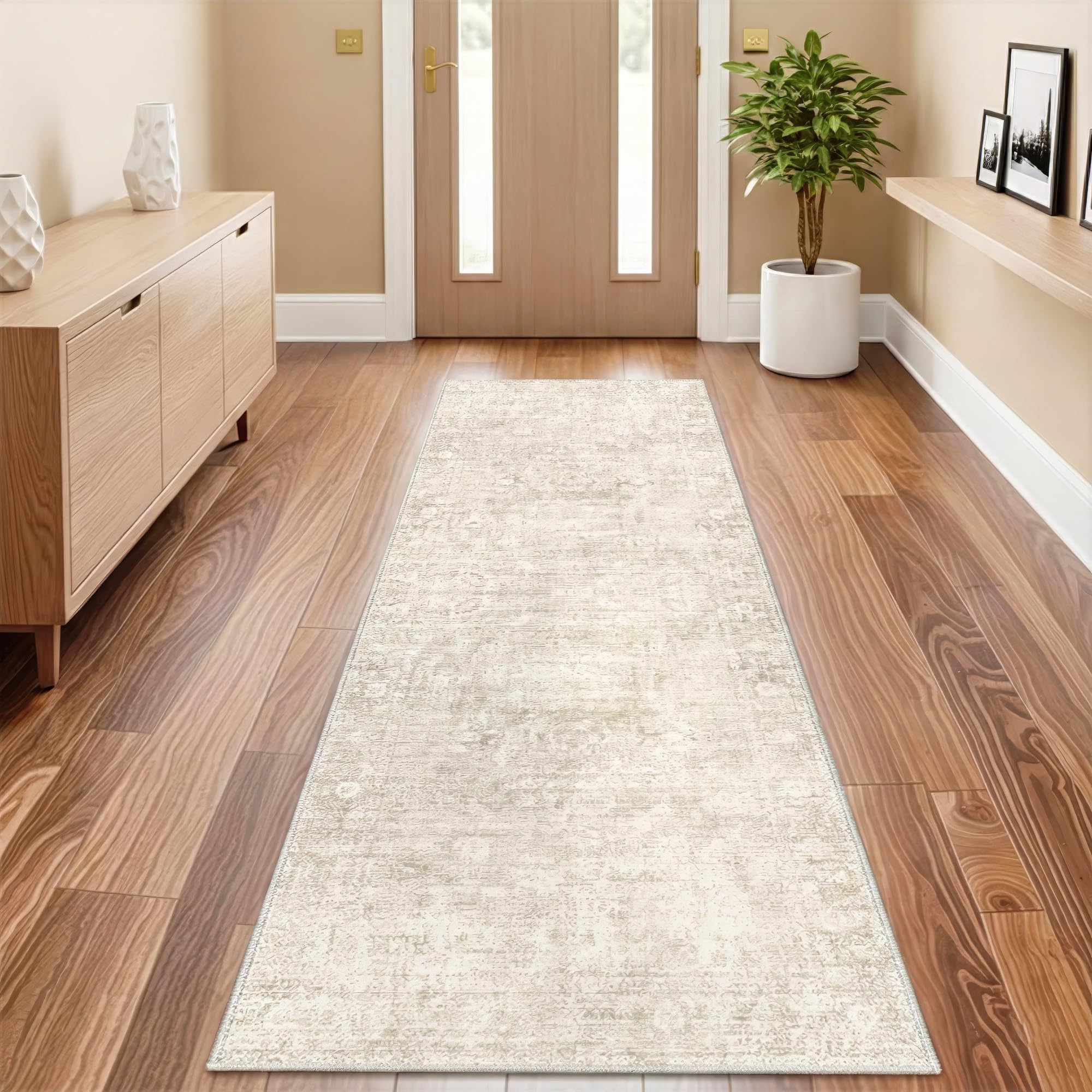 Homemate Washable Rug 8x10 Area Rugs - Vintage Faux Wool Rugs for Living Room Bedroom Dining Room - Non Slip Foldable Carpet Indoor Area Rug for Home Decor（8'x10', Beige