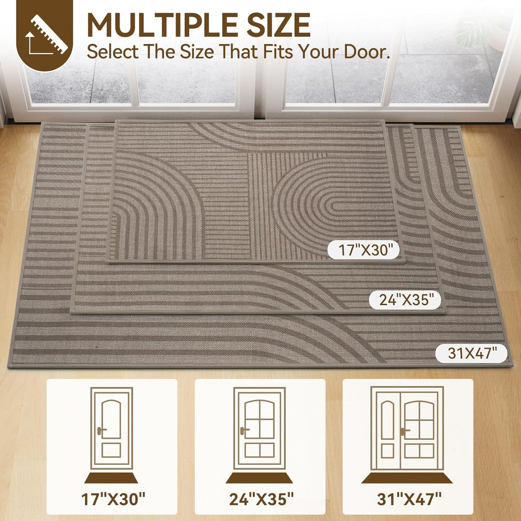Front Door Mat 17''x30'', Absorbent Dirt Resist Washable Non Slip Low-Profile Indoor Doormat, Easy Clean Welcome Entryway Door Mats, Brown