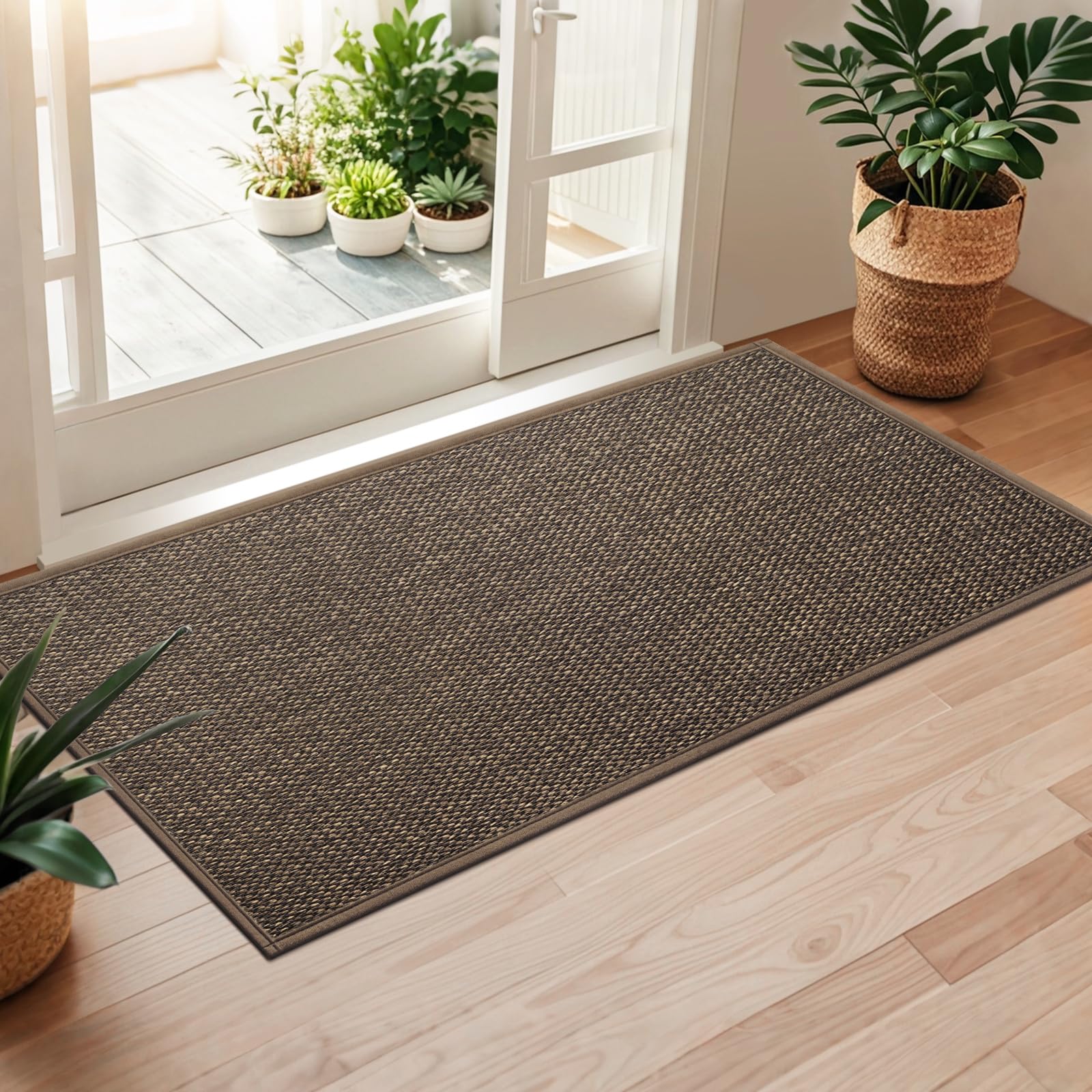 LEKEEPGO Door Mat 24"x47", Non Slip Door Mat Indoor Entrance, Rubber Backing Front Indoor Door mats Washable Absorbent Low-Profile Doomat Entryway Entry Resist Dirt Inside Door Mats, Khaki