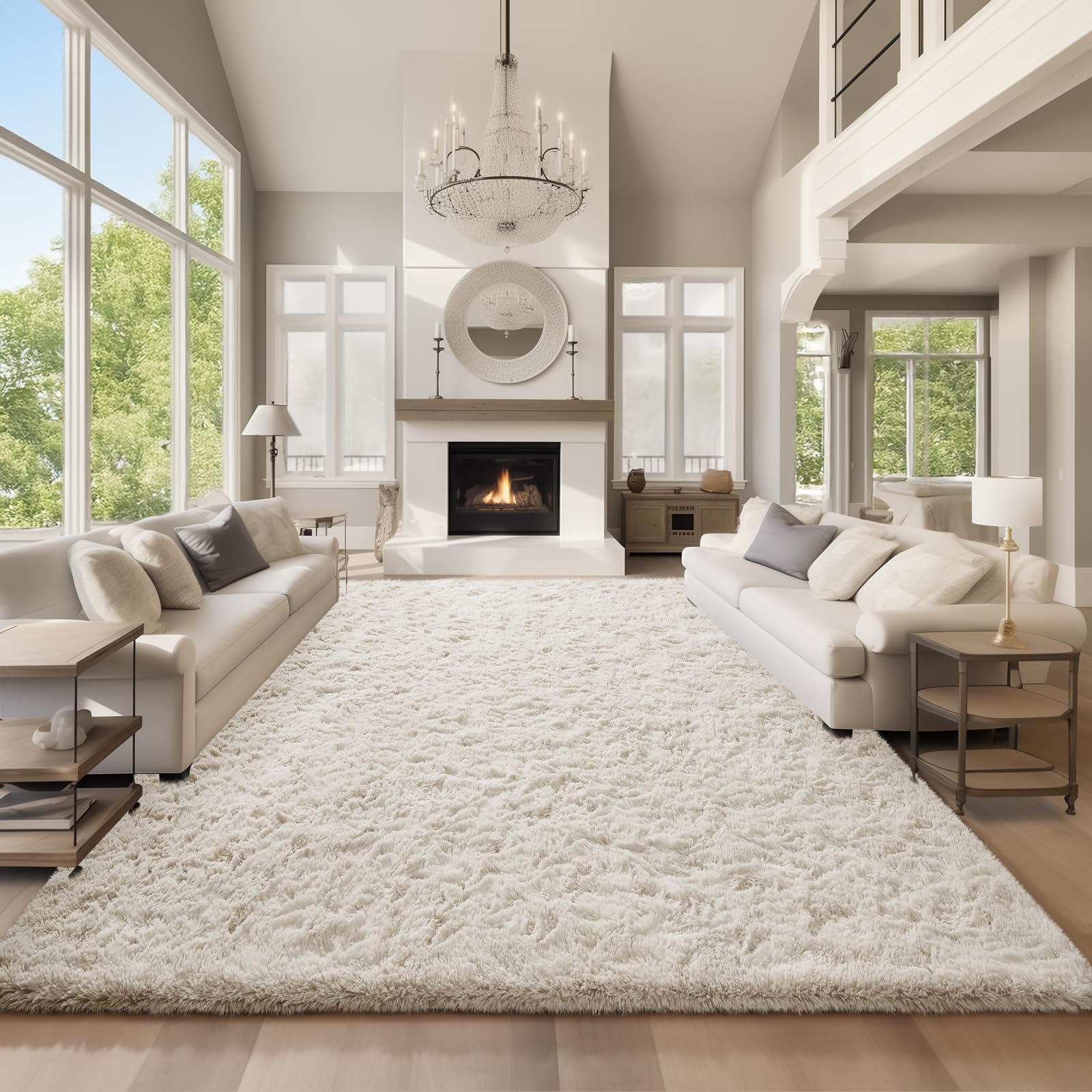 Ophanie 8x10 Area Rugs for Living Room, Upgrade Non-Slip Fluffy Soft Large Shag Bedroom Carpet, Ivory Big Indoor Thick Nursery Rug, Carpets for Boy and Girls Room Dorm Home Decor Aesthetic