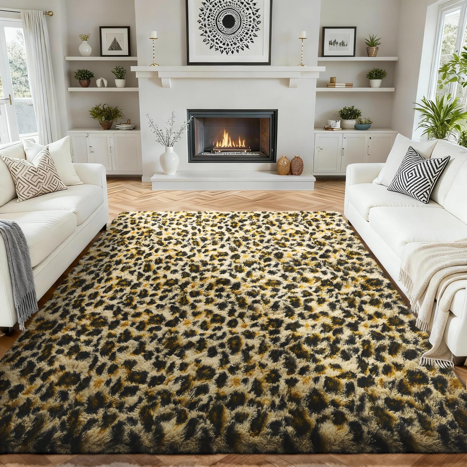 Ophanie 8x10 Area Rugs for Living Room, Upgrade Non-Slip Fluffy Soft Large Shag Bedroom Carpet, Ivory Big Indoor Thick Nursery Rug, Carpets for Boy and Girls Room Dorm Home Decor Aesthetic