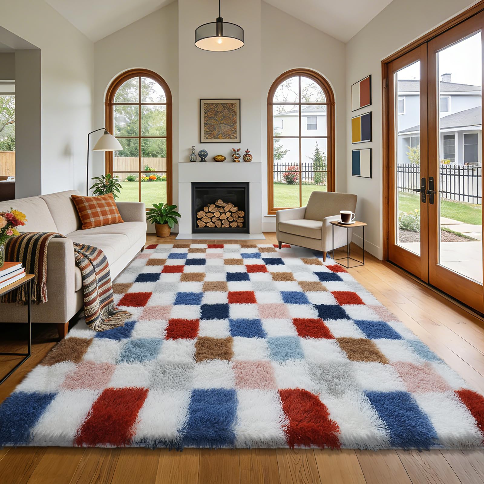 Shag Area Rugs for Bedroom Living Room,8X10 Ultra Soft Fluffy Area Rugs for Dorm, Indoor Carpet Nursery Rugs for Kids Girls Room Home Decor,Tie-Dye Grey