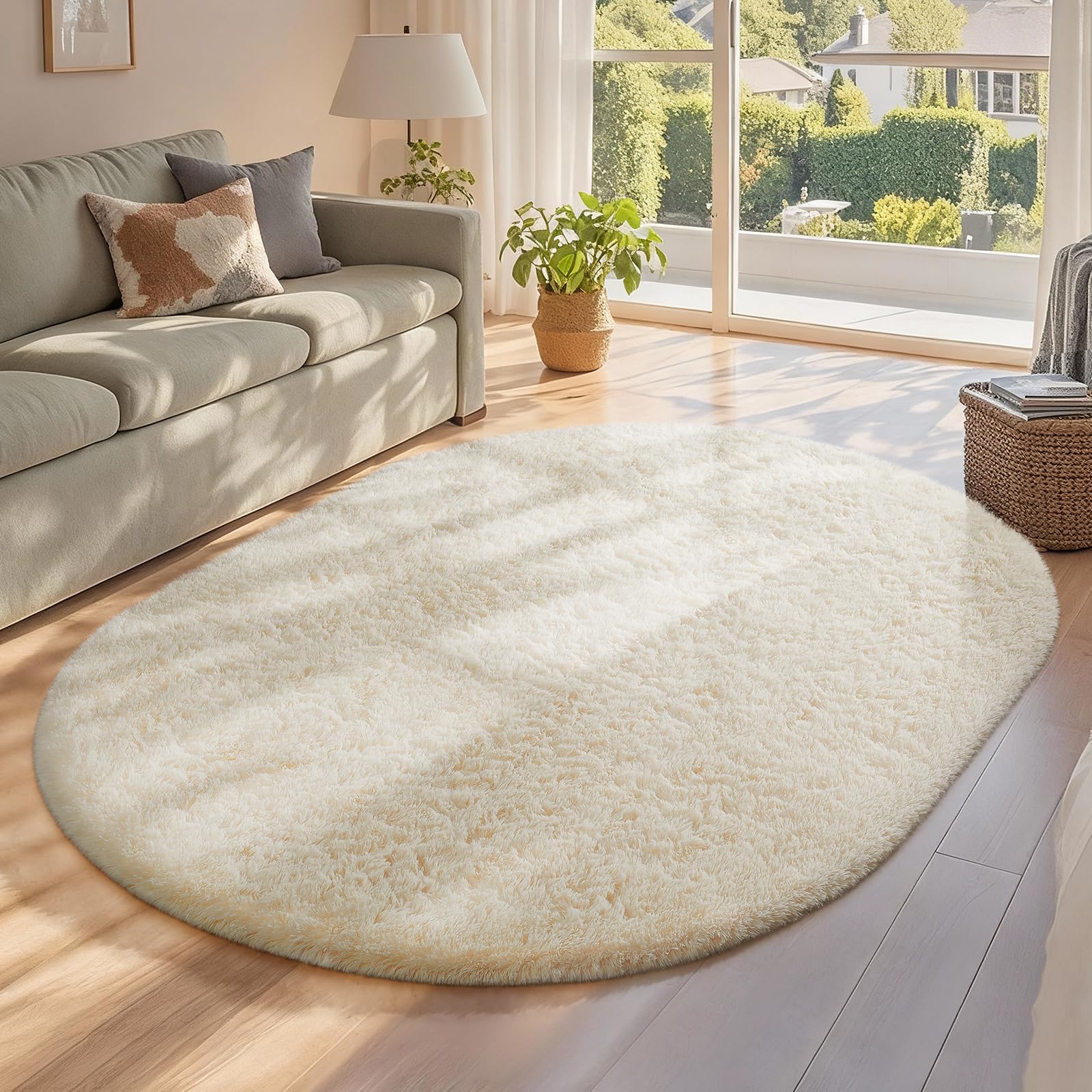 Ophanie 8x10 Area Rugs for Living Room, Upgrade Non-Slip Fluffy Soft Large Shag Bedroom Carpet, Ivory Big Indoor Thick Nursery Rug, Carpets for Boy and Girls Room Dorm Home Decor Aesthetic