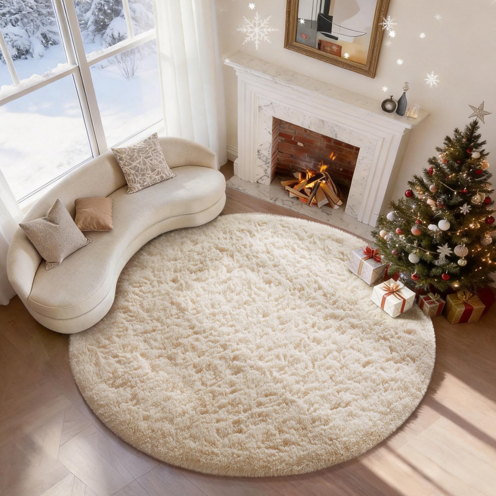 Ophanie 8x10 Area Rugs for Living Room, Upgrade Non-Slip Fluffy Soft Large Shag Bedroom Carpet, Ivory Big Indoor Thick Nursery Rug, Carpets for Boy and Girls Room Dorm Home Decor Aesthetic