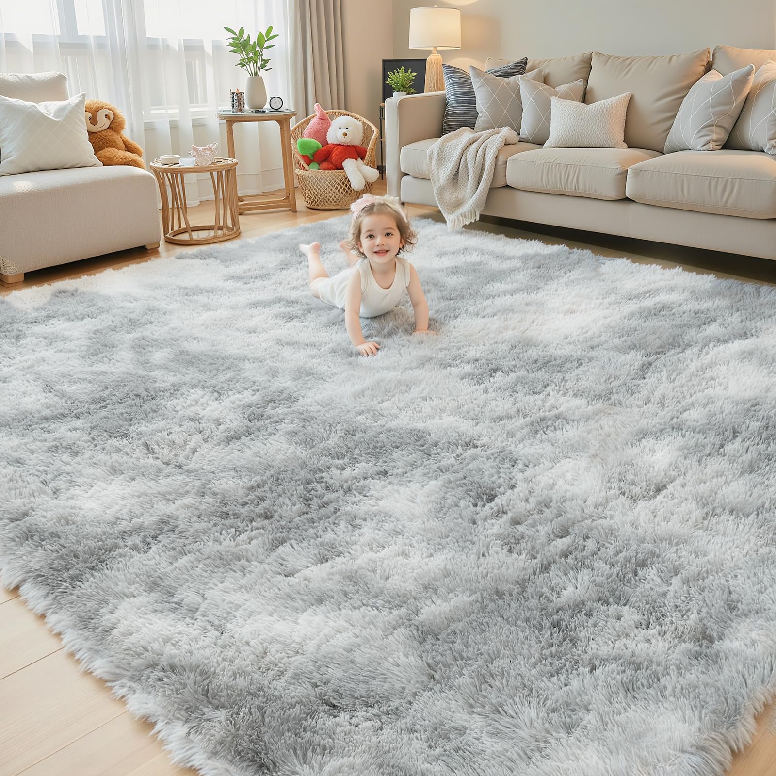 8x10 Area Rugs for Living Room Bedroom Rug, Large Shaggy Soft Plush Furry Bedside Rug, Area Rugs for Home Decor (Light Grey, 8x10 Feet)