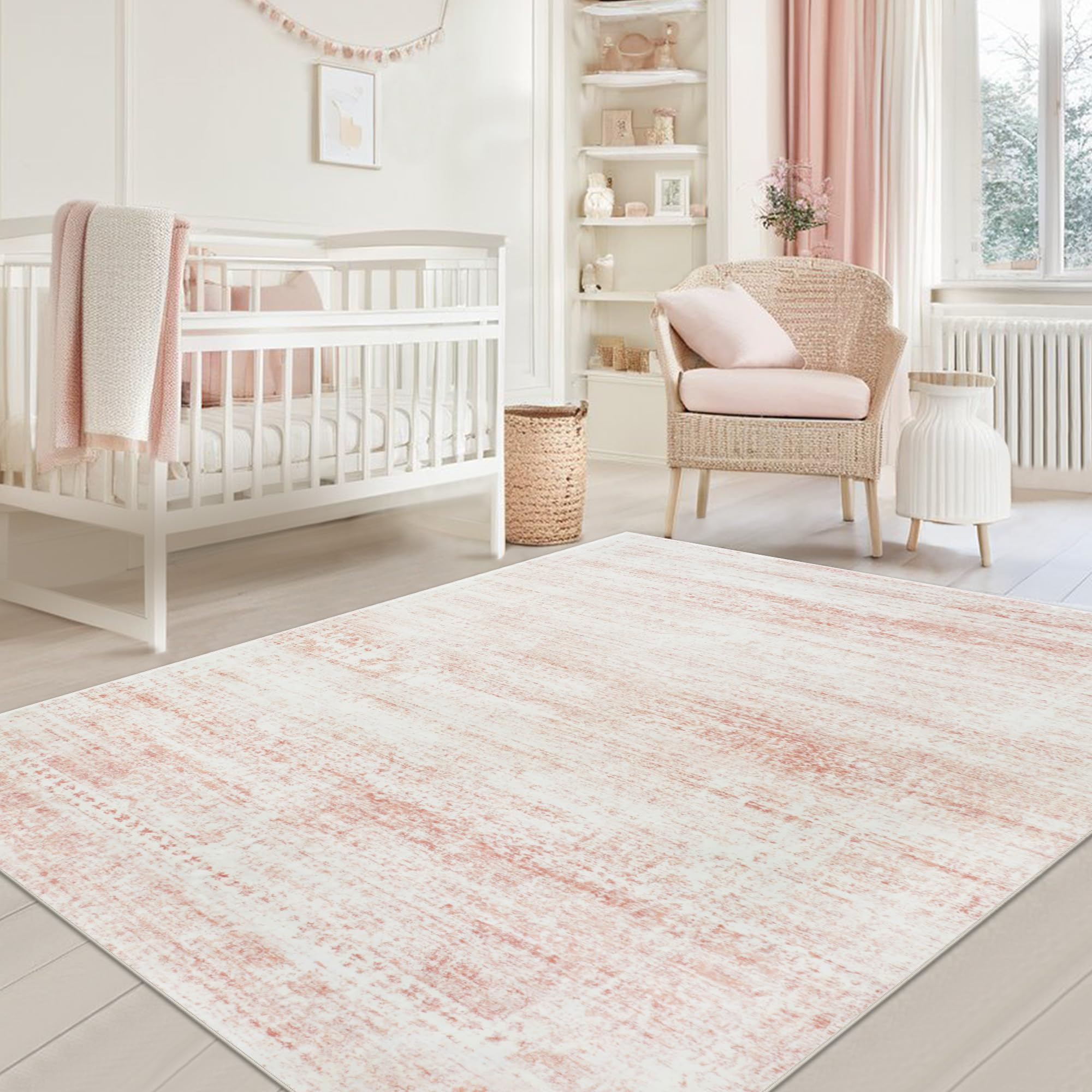 Srugn Washable Rugs 8x10 Area Rugs for Living Room,Ultra Soft Faux Wool Retro Rugs for Bedroom,Dining Room,Non Slip&Non-Shedding Low Pile Vintage Print Rug Indoor Large Carpets for Home Office Decor