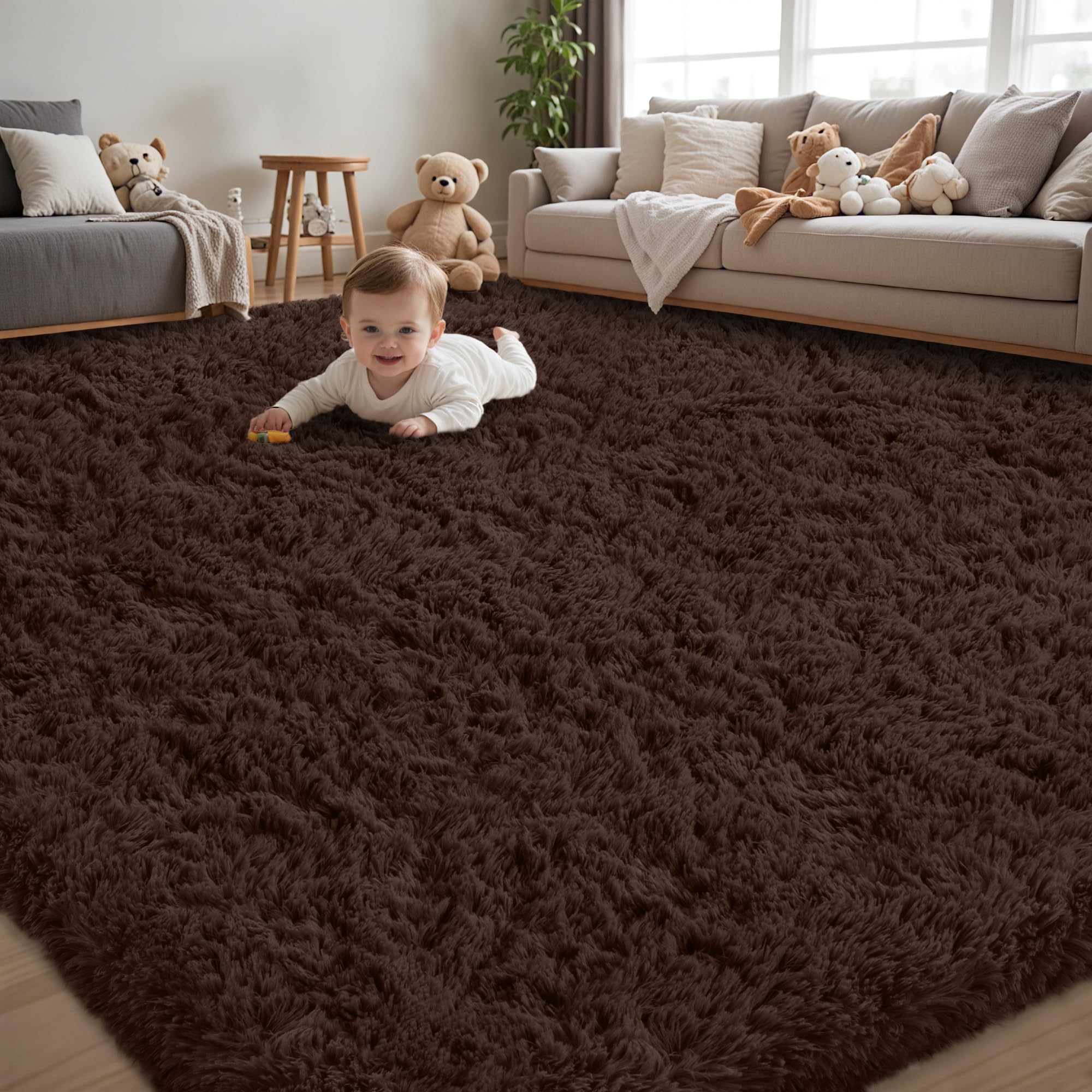 8x10 Area Rug for Living Room:Ultra Soft Fluffy Shag Black Rugs,Large Fuzzy Plush Indoor Non Slip Carpet Washable Rug for Bedroom Kids Nursery Office Dorm Modern Decor(Black)