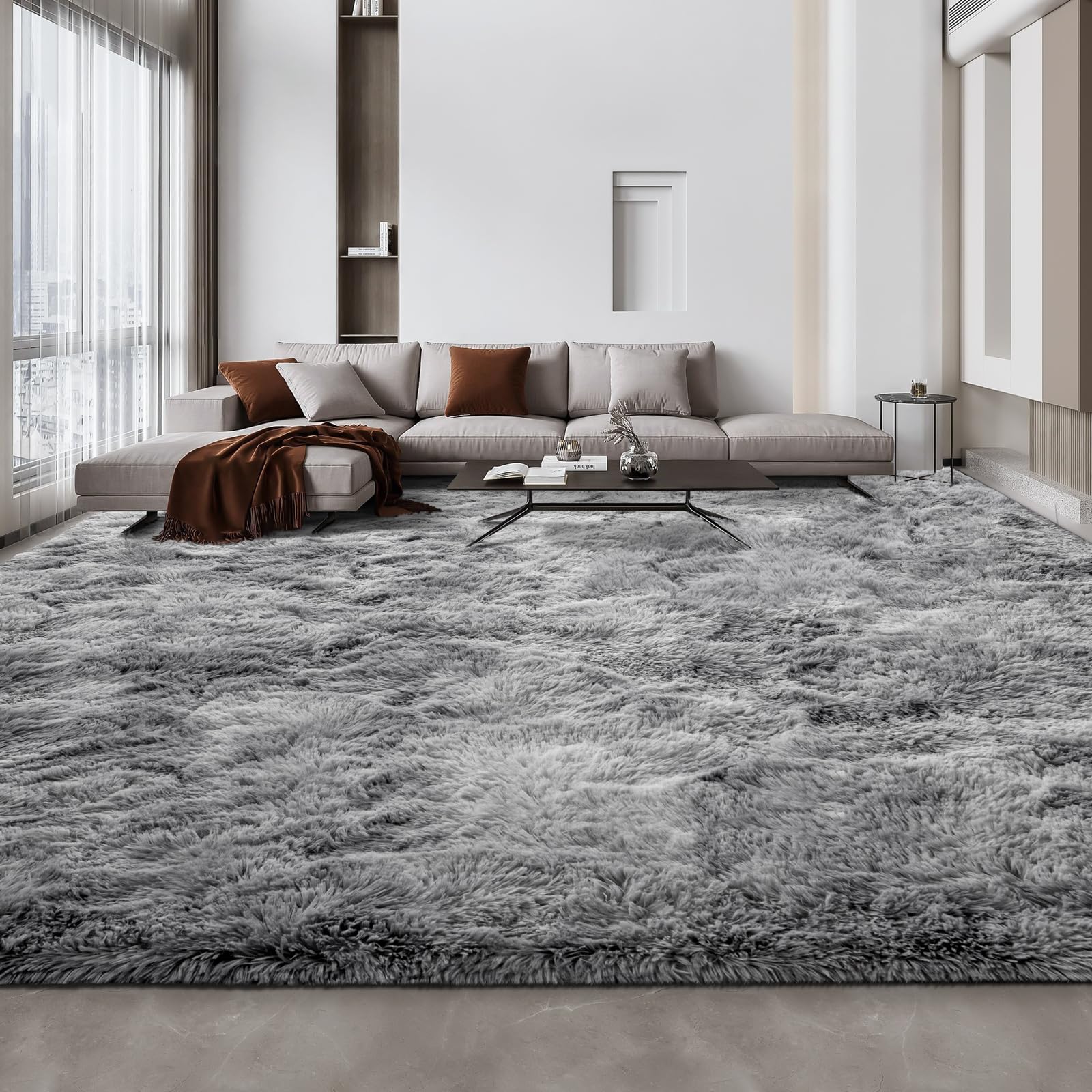 Deerhoo Large Shag Area Rugs 6 x 9, Tie-Dyed Plush Fuzzy Rug for Living Room, Ultra Soft Fluffy Furry Rugs for Bedroom, Indoor Carpet Nursery Rugs for Kids Room Home Decor, Light Grey