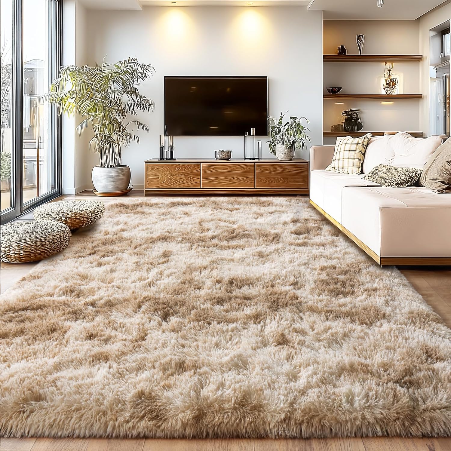 Upgrade Non-Slip Plush Rugs for Living Room, Soft Shaggy Carpets for Living Room, Fuzzy Rugs for Kids' Room, Perfect Decor for Modern Home Tie Dye Camel 8x10 Feet