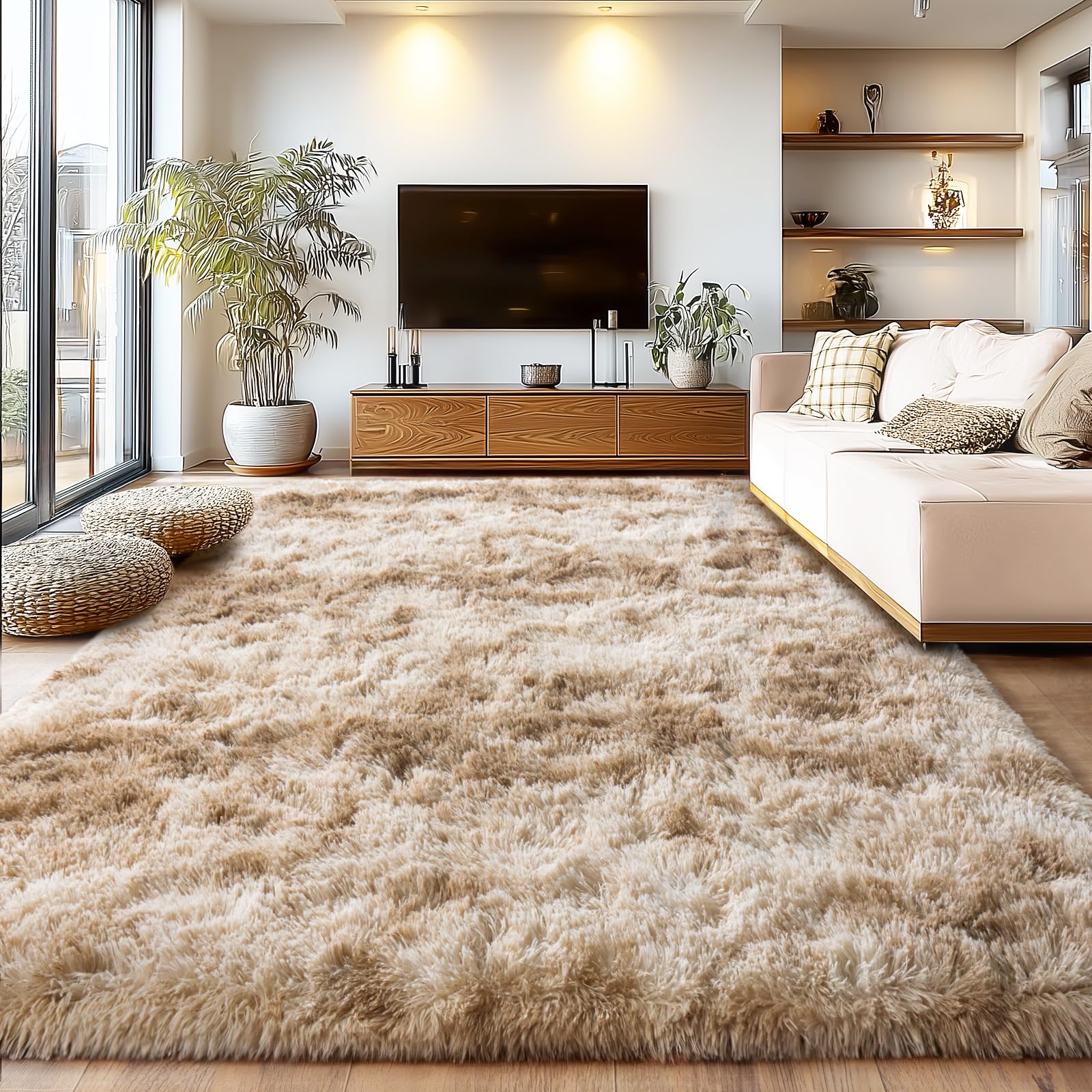 Upgrade Non-Slip Plush Rugs for Living Room, Soft Shaggy Carpets for Living Room, Fuzzy Rugs for Kids' Room, Perfect Decor for Modern Home Tie Dye Camel 8x10 Feet