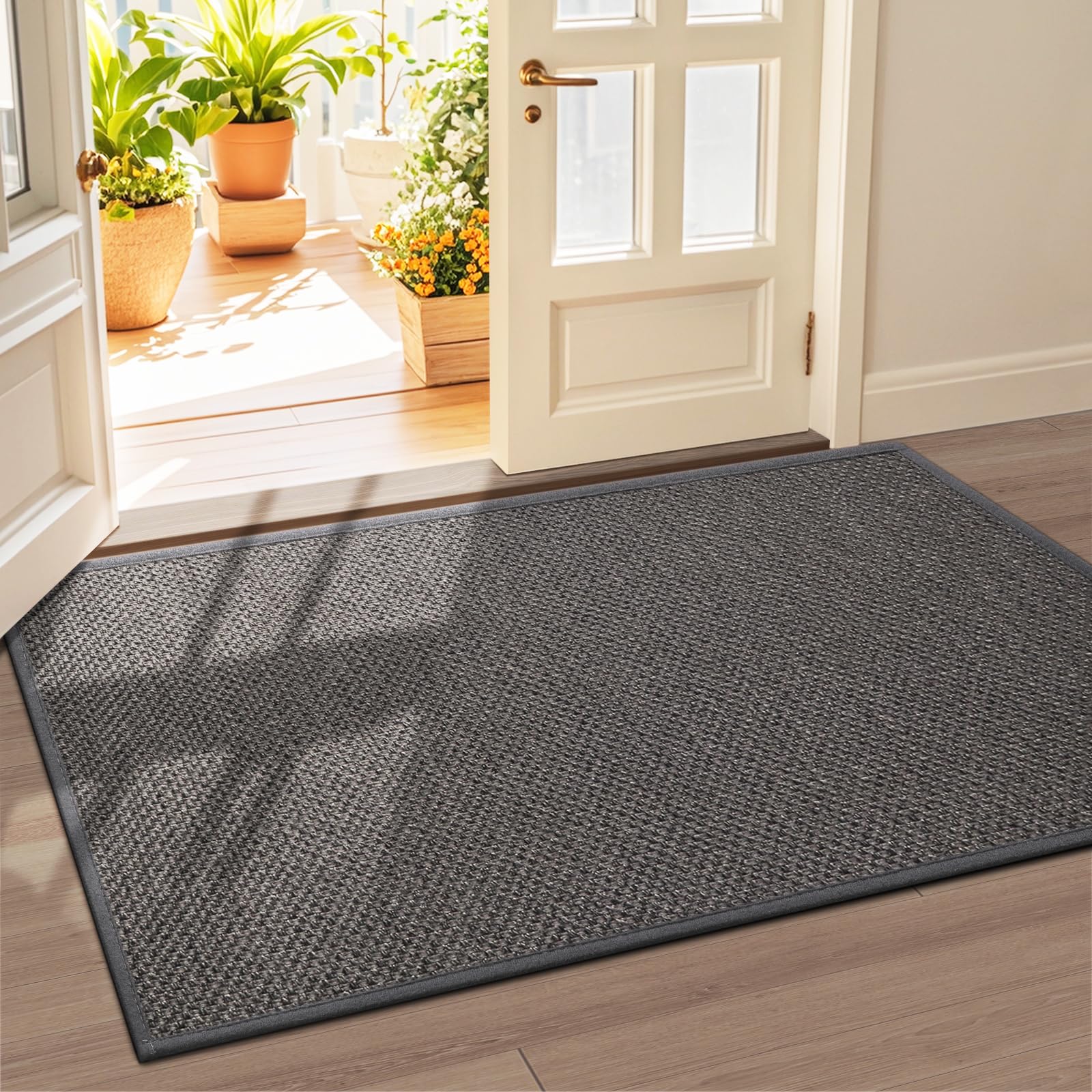LEKEEPGO Door Mat 24"x36", Non Slip Door Mat Indoor Entrance, Rubber Backing Front Indoor Door mats Washable Absorbent Doormat Low-Profile Entryway Entry Resist Dirt Inside Door Mats, Grey