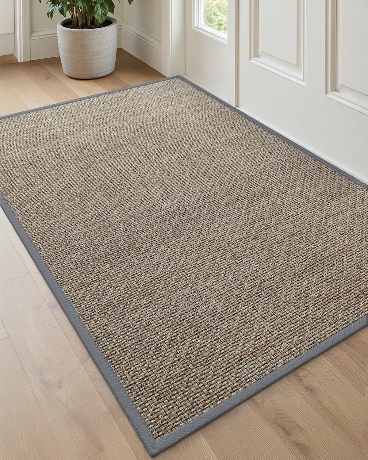 DEXI Ultra Thin Entryway Indoor Door Mat 24x36, Non Slip Rubber Backing Inside Entry Mat, Low Profile Easy Clean Dirt Trapper Doormat for Inside Entrance Patio, Beige