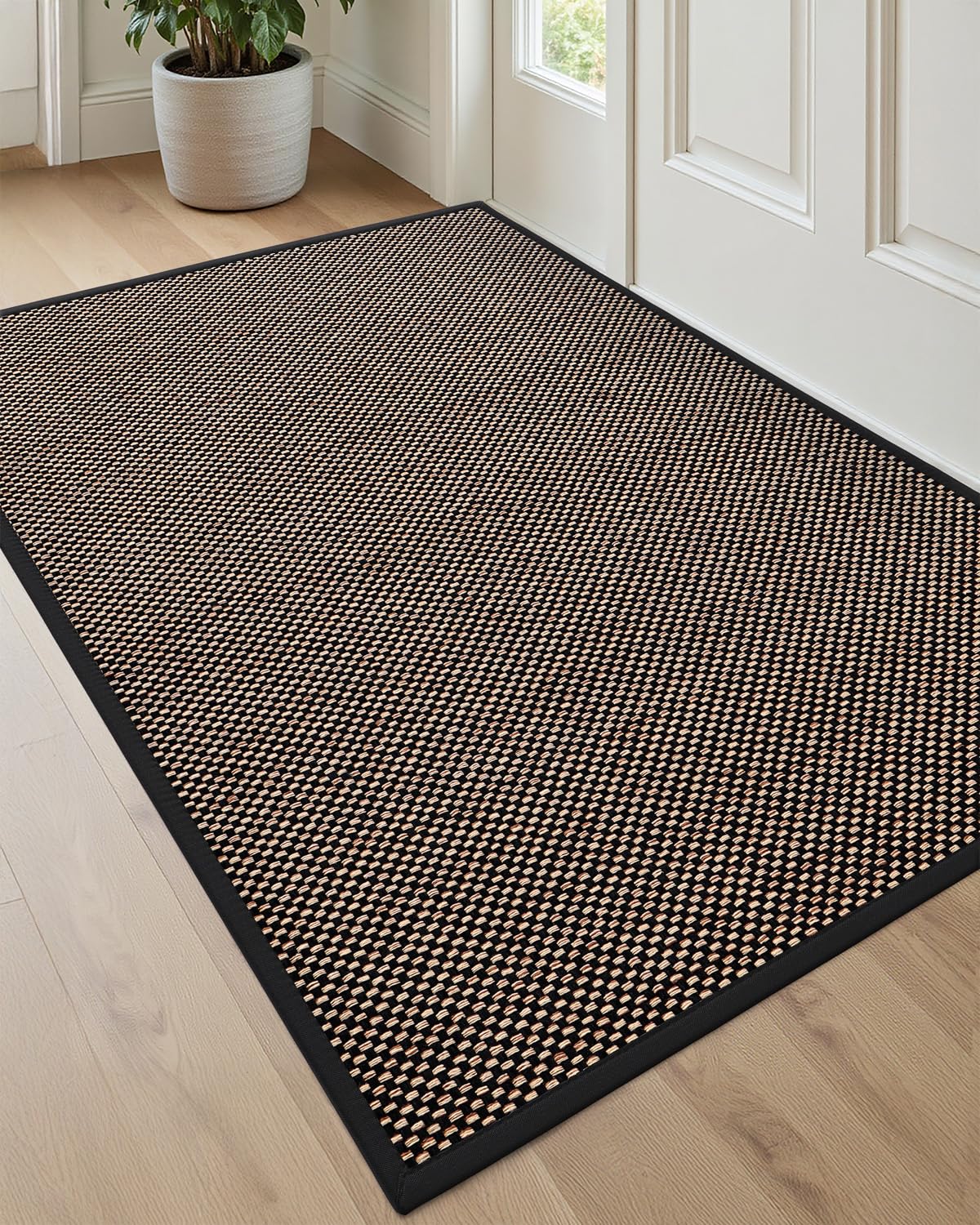 DEXI Ultra Thin Entryway Indoor Door Mat 24x36, Non Slip Rubber Backing Inside Entry Mat, Low Profile Easy Clean Dirt Trapper Doormat for Inside Entrance Patio, Beige