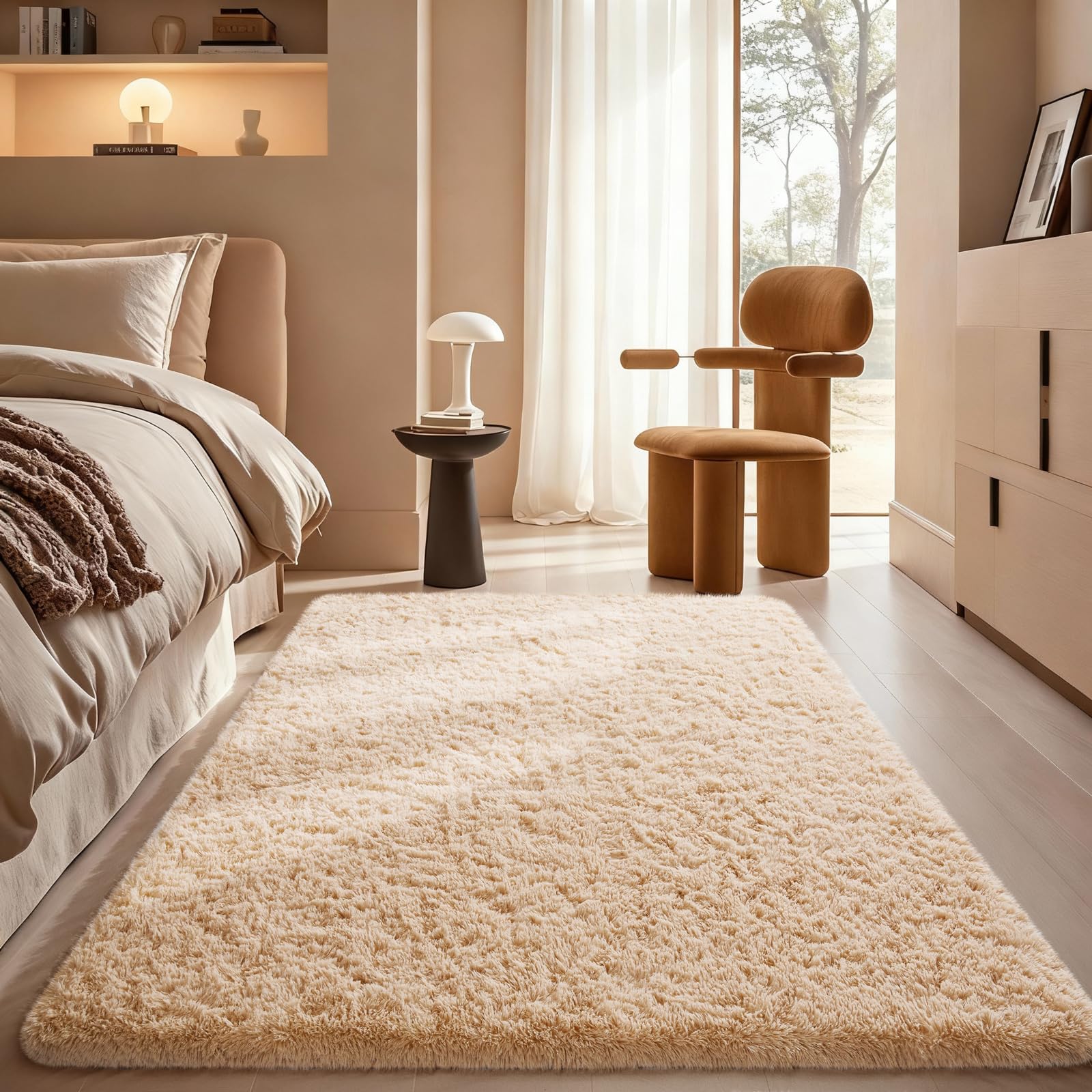 Ophanie 8x10 Area Rugs for Living Room, Upgrade Non-Slip Fluffy Soft Large Shag Bedroom Carpet, Ivory Big Indoor Thick Nursery Rug, Carpets for Boy and Girls Room Dorm Home Decor Aesthetic