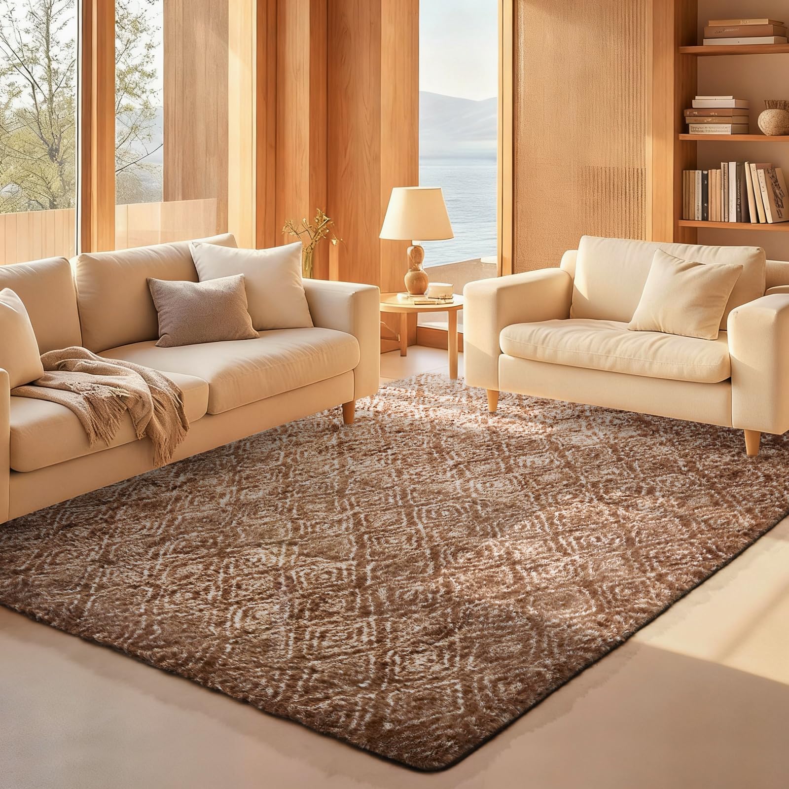 Ophanie 8x10 Area Rugs for Living Room, Upgrade Non-Slip Fluffy Soft Large Shag Bedroom Carpet, Ivory Big Indoor Thick Nursery Rug, Carpets for Boy and Girls Room Dorm Home Decor Aesthetic
