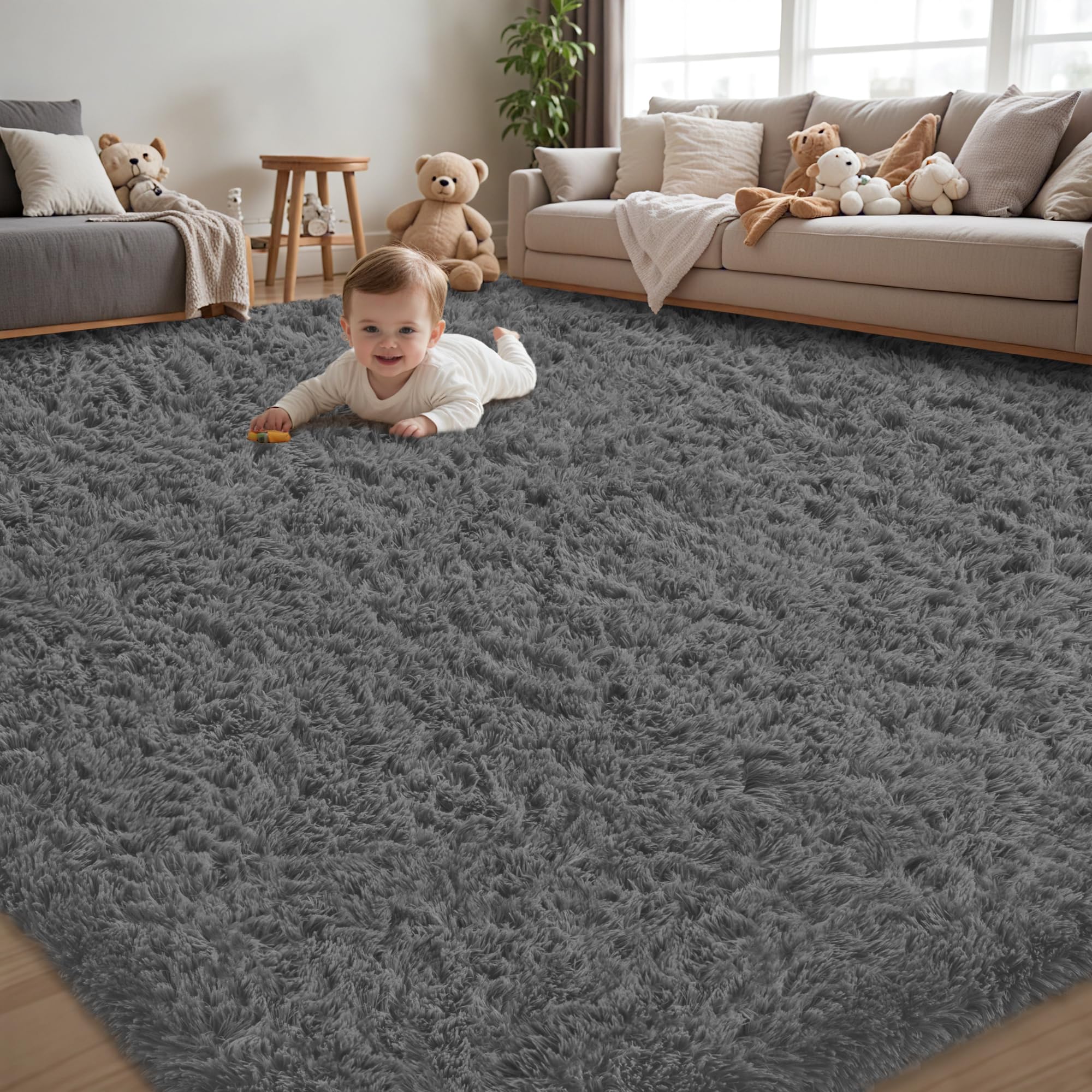 8x10 Area Rug for Living Room:Ultra Soft Fluffy Shag Black Rugs,Large Fuzzy Plush Indoor Non Slip Carpet Washable Rug for Bedroom Kids Nursery Office Dorm Modern Decor(Black)