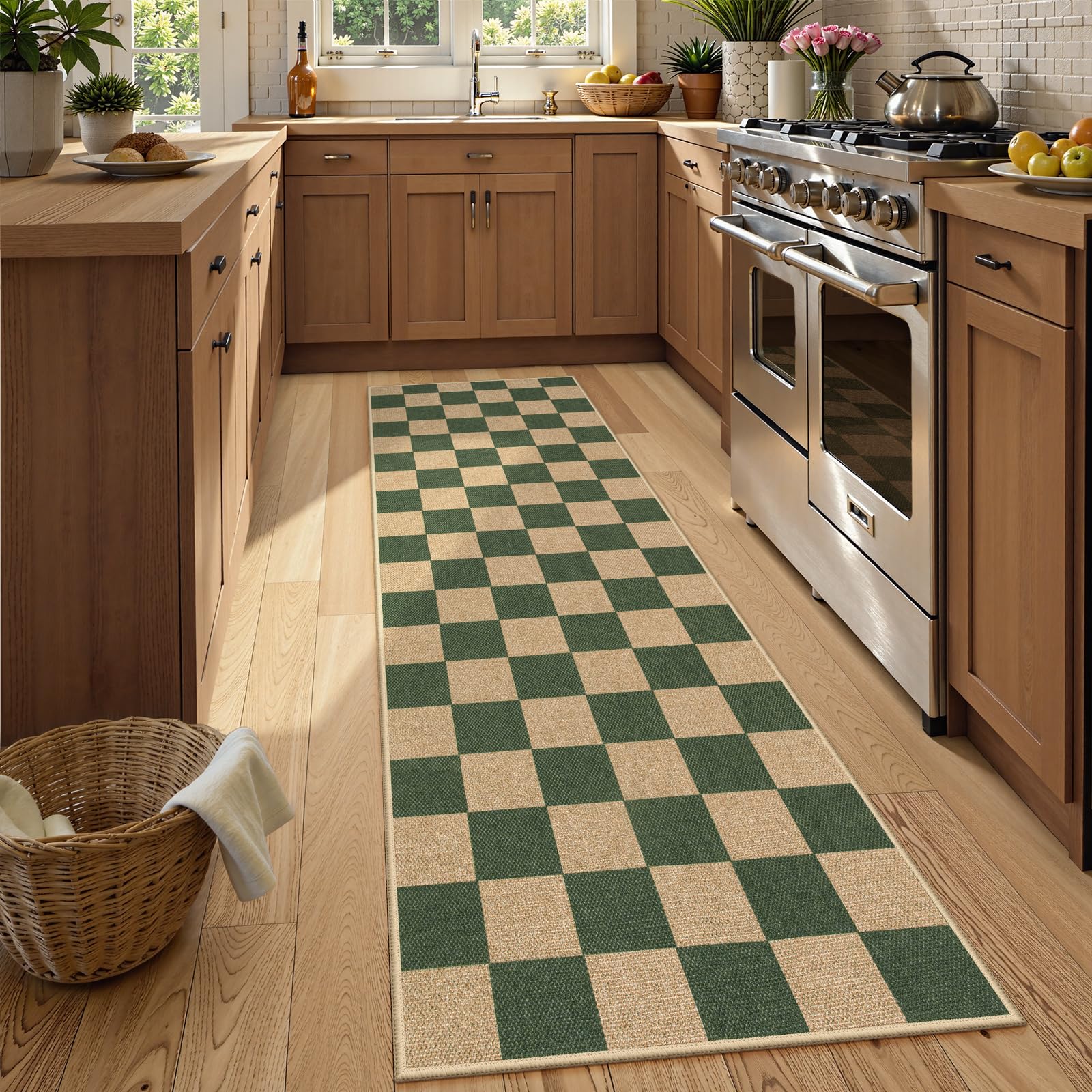 Lahome Colette Checkered Easy Jute Entryway Rug, 3x5 Washable Area Rugs for Living Room Outdoor Patio, Non Slip Blue Indoor Door Mat Checkerboard Throw Carpet for Entry Front Door Guestroom Deck