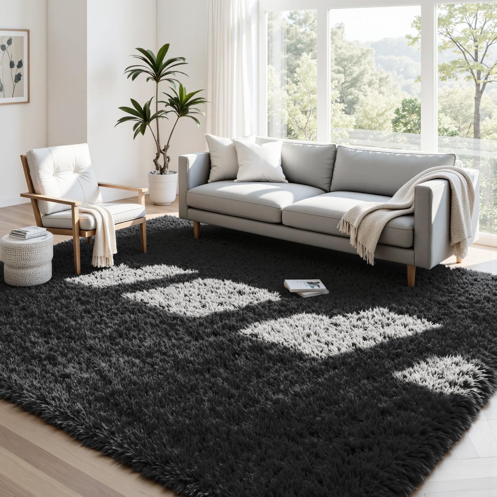 8x10 Area Rugs for Living Room: Ultra Soft Fluffy Shag Grey Rugs for Bedroom, Non-Slip Large Fuzzy Plush Rug Indoor Floor Carpet for Nursery Kids Boys Girls Room, Dorms, Playroom, Modern Home Decor