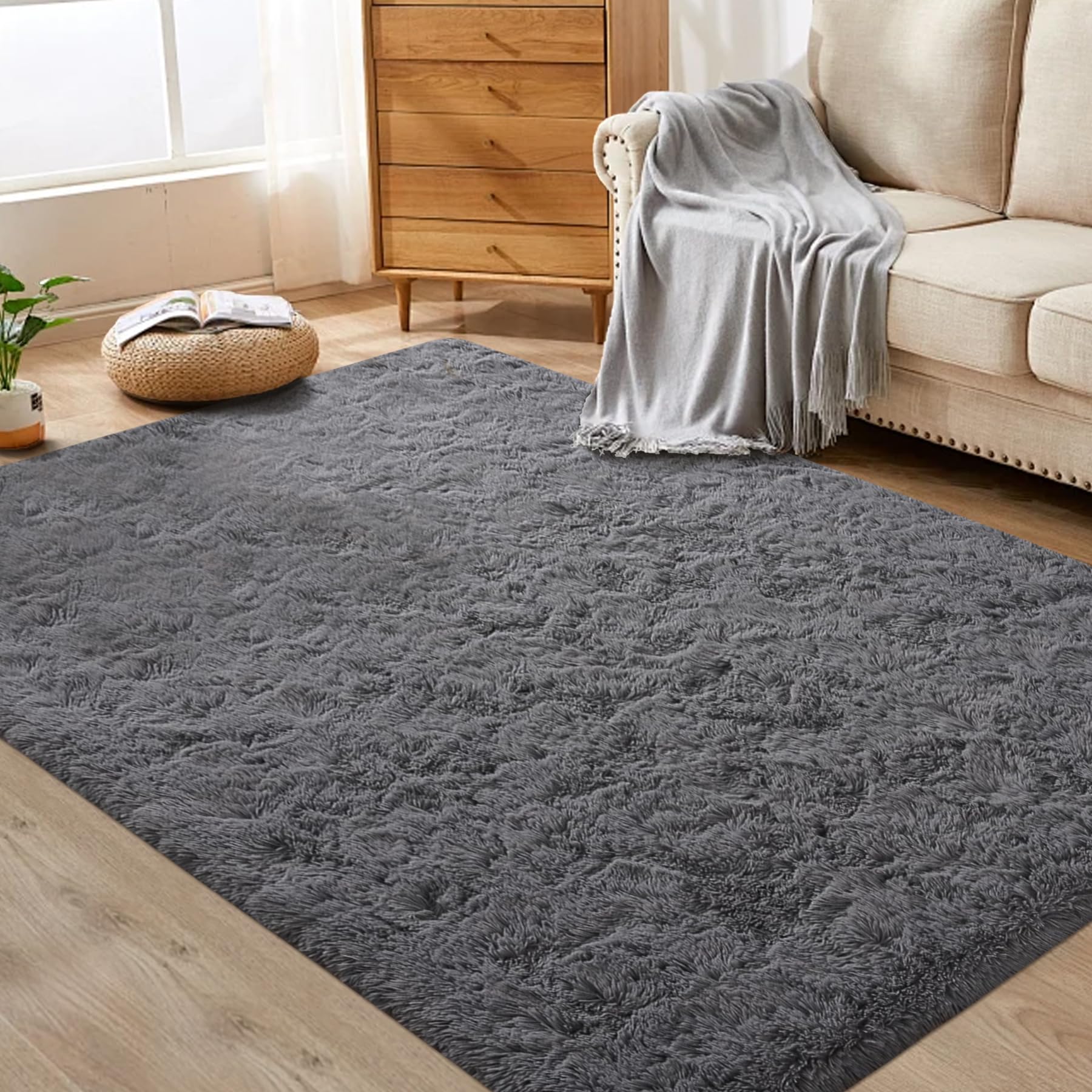 8x10 Area Rugs for Living Room: Fluffy Shag Soft Washable Rug Large Fuzzy Plush Indoor Carpet for Bedroom Nursery Playroom Kids Girls Boys Room (Camel, 8'x10')