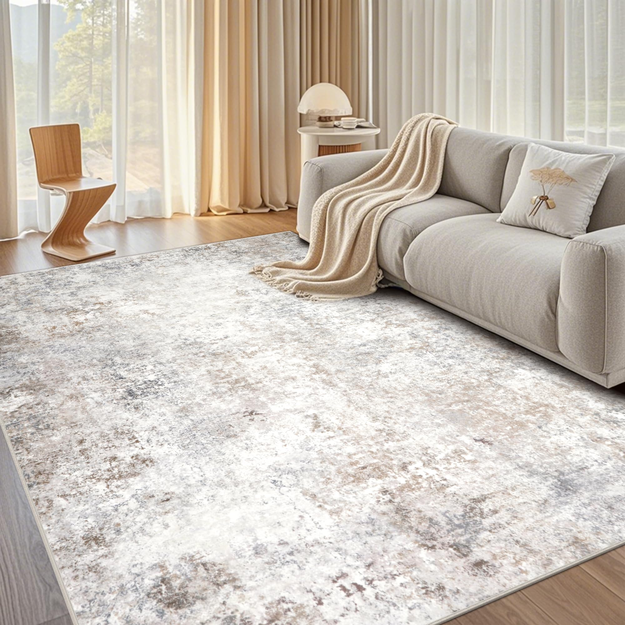 Srugn Washable Rugs 8x10 Area Rugs for Living Room,Ultra Soft Faux Wool Retro Rugs for Bedroom,Dining Room,Non Slip&Non-Shedding Low Pile Vintage Print Rug Indoor Large Carpets for Home Office Decor