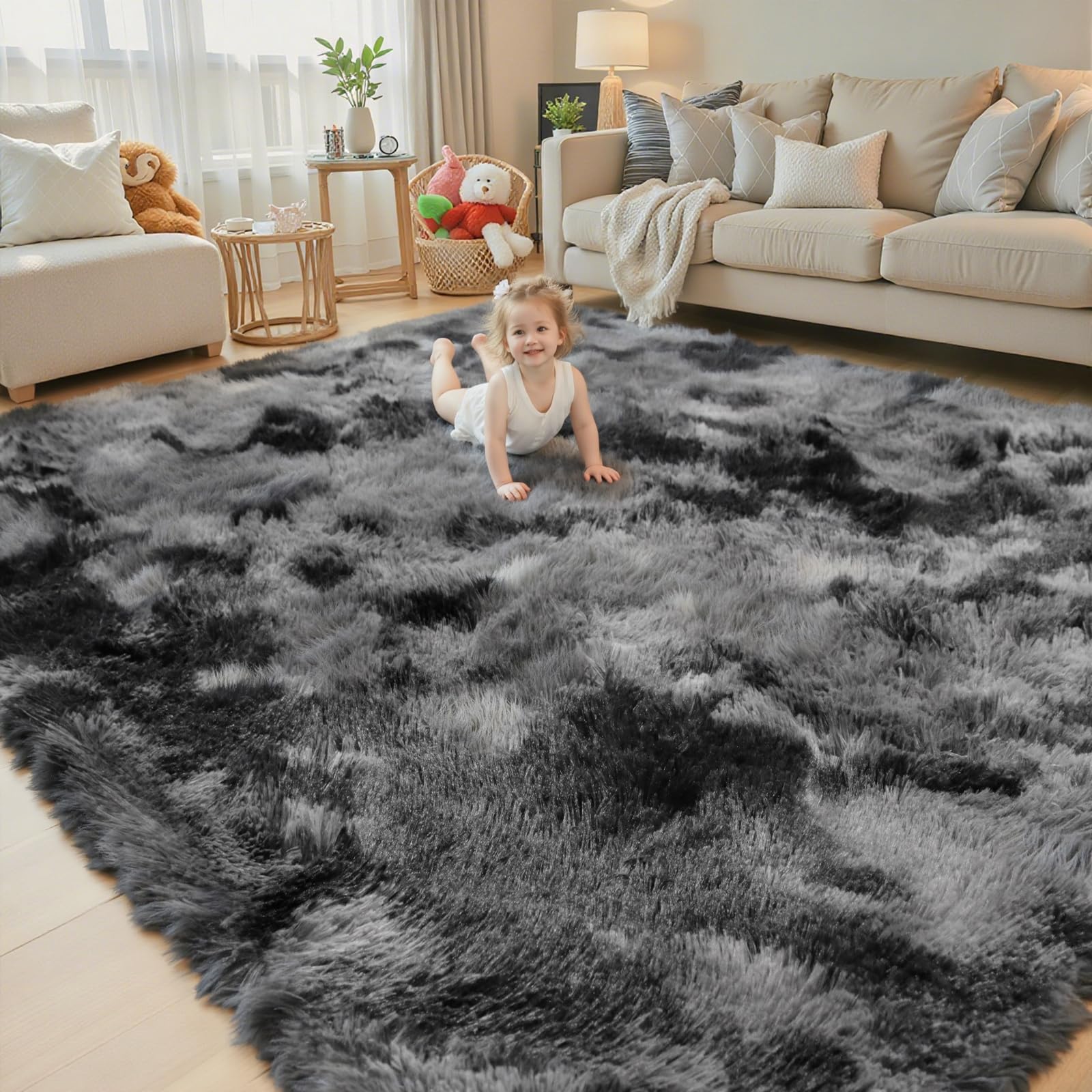 8x10 Area Rugs for Living Room Bedroom Rug, Large Shaggy Soft Plush Furry Bedside Rug, Area Rugs for Home Decor (Light Grey, 8x10 Feet)
