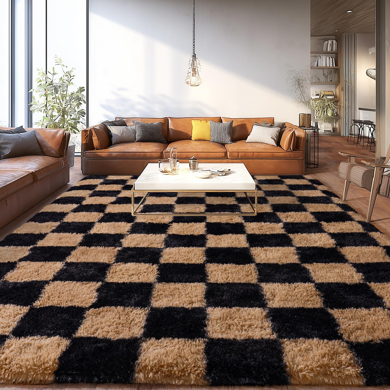 Upgrade Non-Slip Plush Rugs for Living Room, Soft Shaggy Carpets for Living Room, Fuzzy Rugs for Kids' Room, Perfect Decor for Modern Home Tie Dye Camel 8x10 Feet
