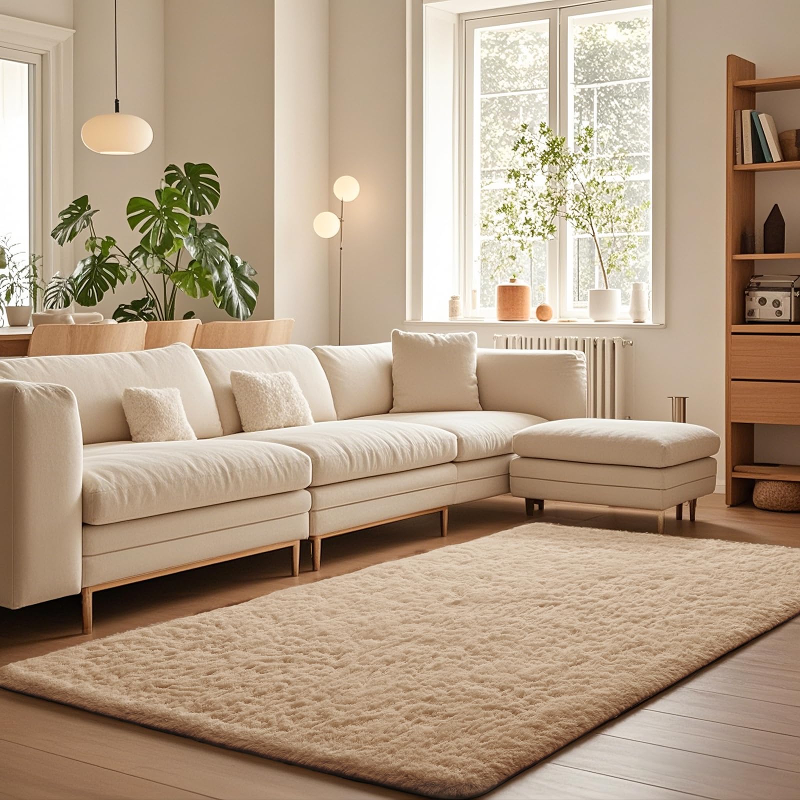 Ophanie 8x10 Area Rugs for Living Room, Upgrade Non-Slip Fluffy Soft Large Shag Bedroom Carpet, Ivory Big Indoor Thick Nursery Rug, Carpets for Boy and Girls Room Dorm Home Decor Aesthetic