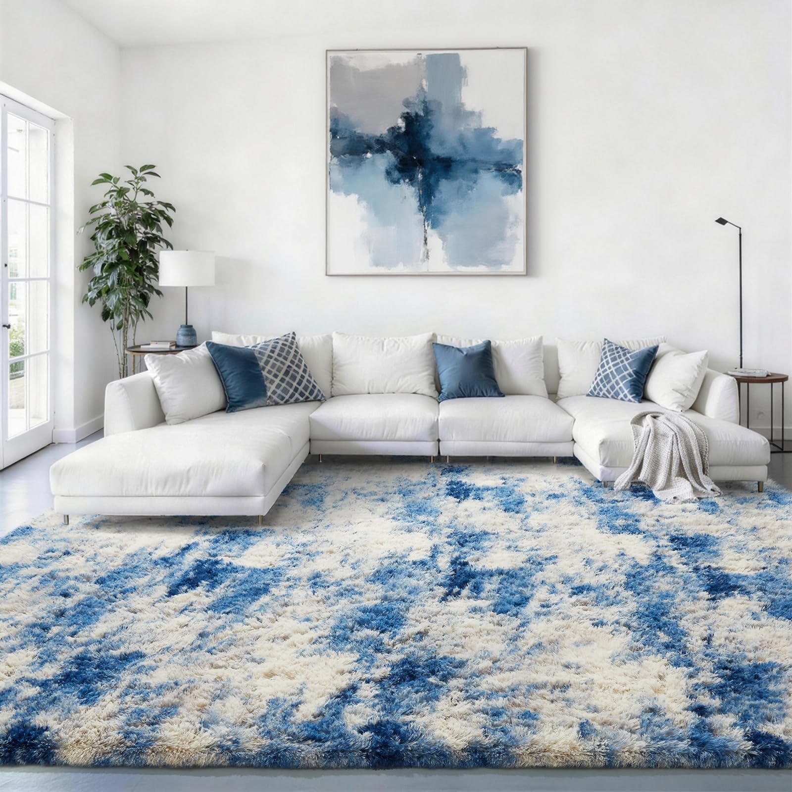 Ophanie 8x10 Area Rugs for Living Room, Upgrade Non-Slip Fluffy Soft Large Shag Bedroom Carpet, Ivory Big Indoor Thick Nursery Rug, Carpets for Boy and Girls Room Dorm Home Decor Aesthetic