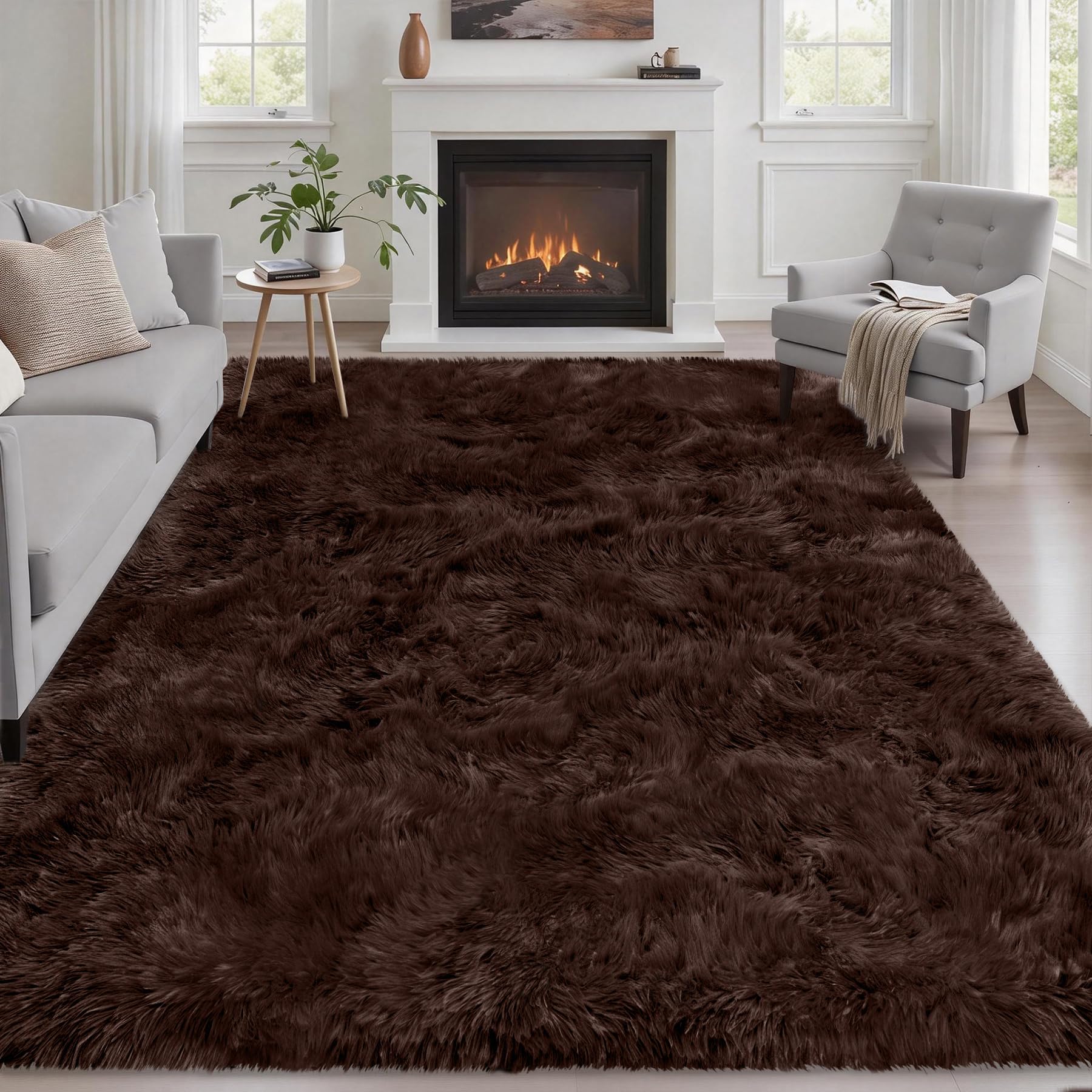 8x10 Area Rugs for Living Room Bedroom: Ultra Soft Fluffy Shag Rug Upgrade Non-Slip Non-Shedding Large Fuzzy Plush Carpet Indoor Floor Carpets for Kids Room Playroom Nursery Dorms Home Decor Black