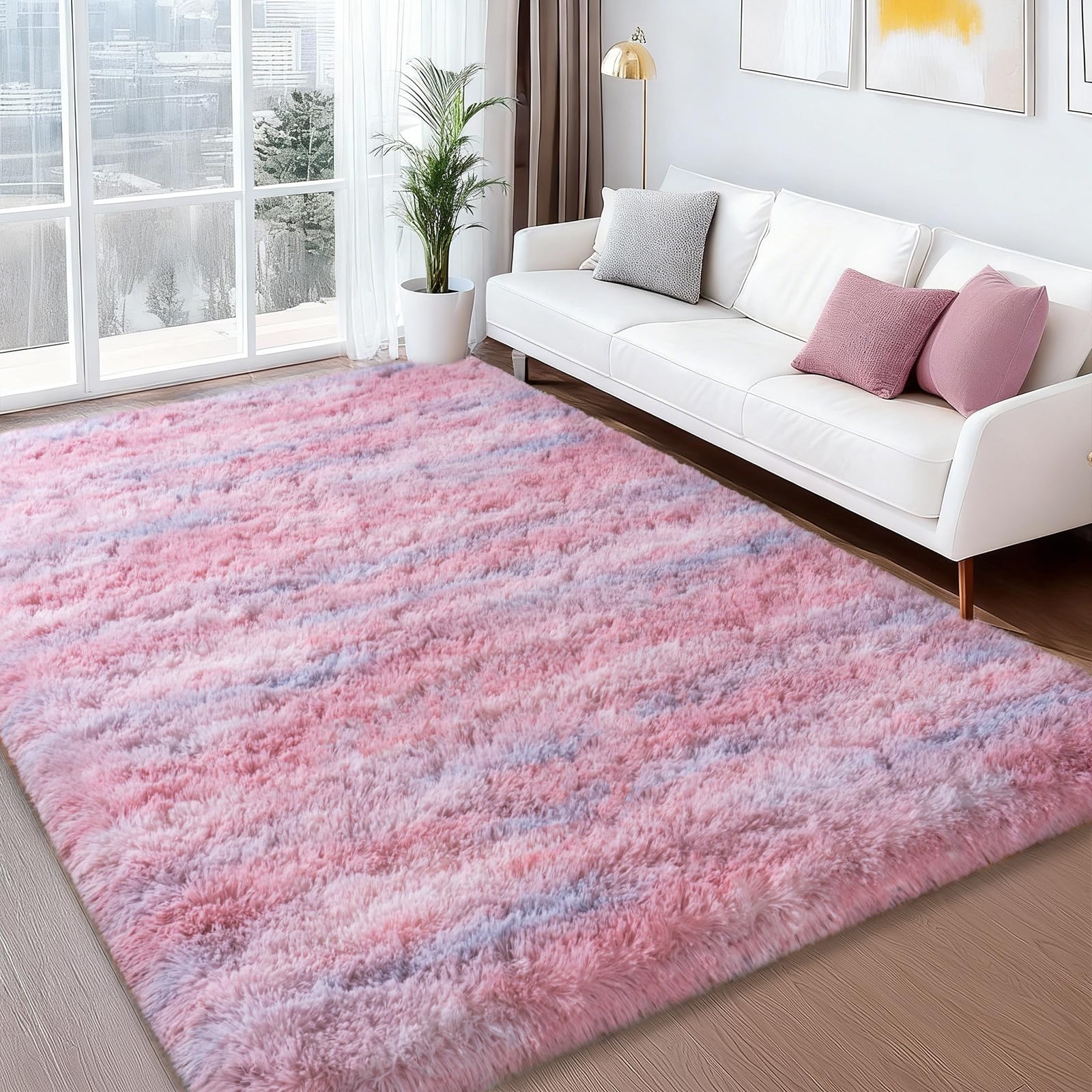 Shag Rugs for Living Room 8x10, Ultra Soft Abstract Grey Big Fuzzy Rugs for Bedroom, 8 x 10 Fluffy Shaggy Plush Carpet Girls Kids Room Dorm Upgrade Non-Slip