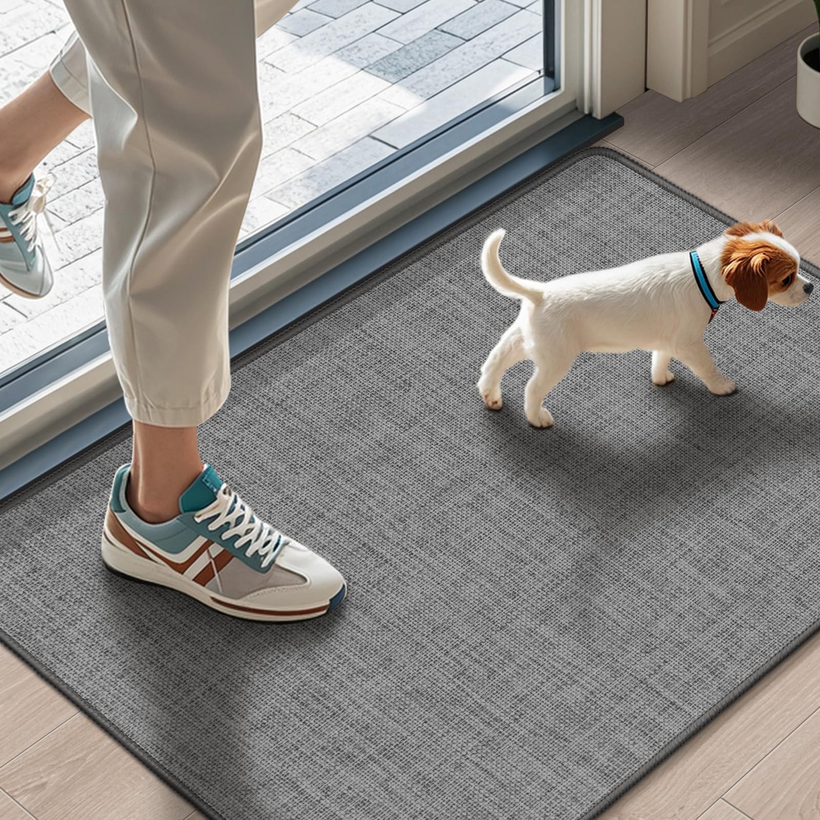 LEKEEPGO Ultra Thin Indoor Door Mat 24"x47", Low-Profile Door Mat Indoor Entrance, Non Slip Rubber Backing Inside Doormat Washable Welcome Front Entryway Dirt Trapper Entry Mat, Grey