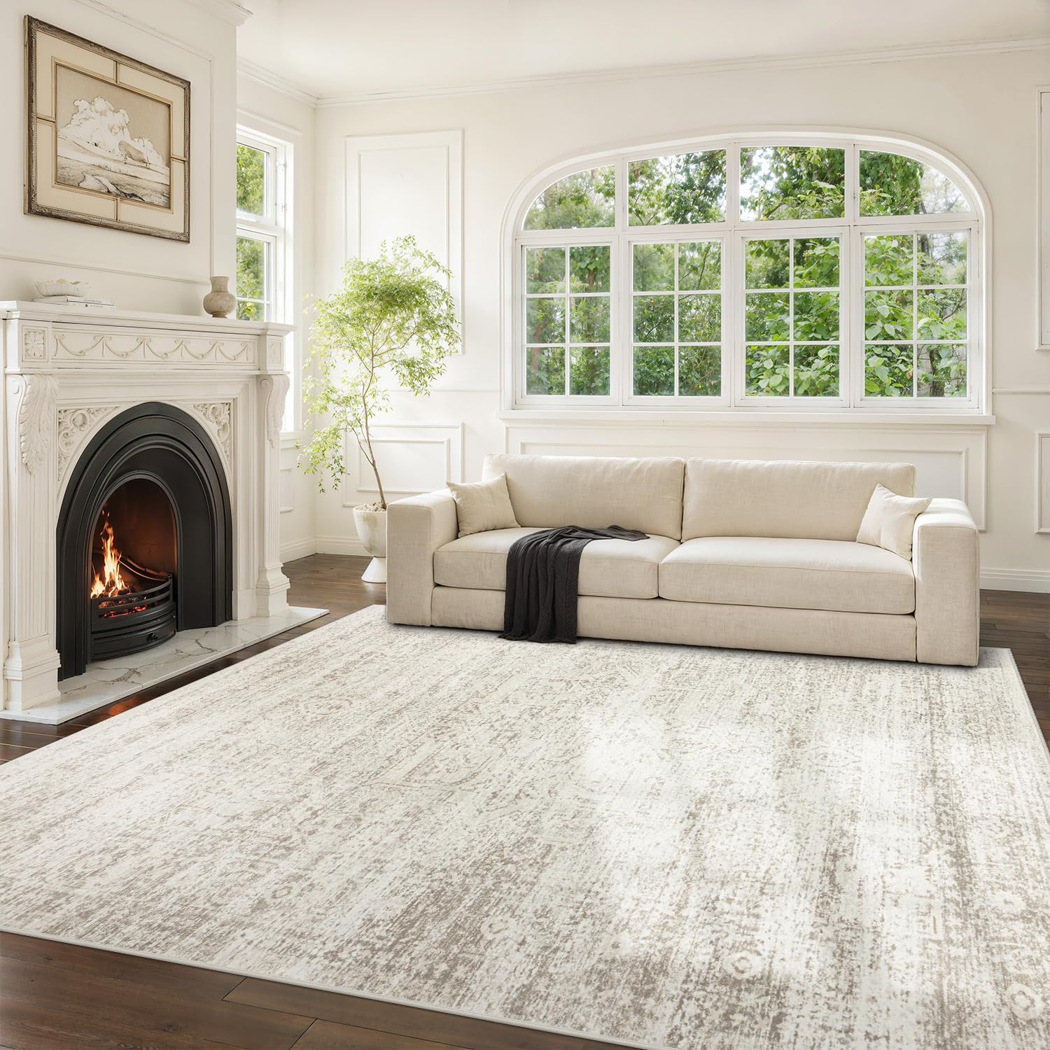 Srugn Washable Rugs 8x10 Area Rugs for Living Room,Ultra Soft Faux Wool Retro Rugs for Bedroom,Dining Room,Non Slip&Non-Shedding Low Pile Vintage Print Rug Indoor Large Carpets for Home Office Decor