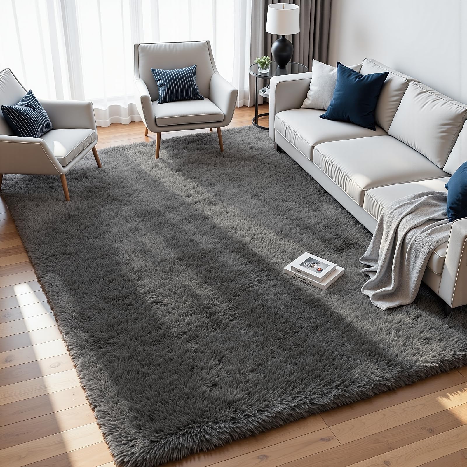 8x10 Area Rugs for Living Room: Ultra Soft Fluffy Shag Grey Rugs for Bedroom, Non-Slip Large Fuzzy Plush Rug Indoor Floor Carpet for Nursery Kids Boys Girls Room, Dorms, Playroom, Modern Home Decor