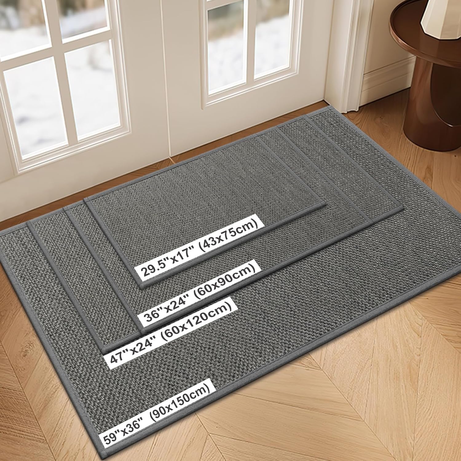 LEKEEPGO Door Mat 24"x36", Non Slip Door Mat Indoor Entrance, Rubber Backing Front Indoor Door mats Washable Absorbent Doormat Low-Profile Entryway Entry Resist Dirt Inside Door Mats, Grey