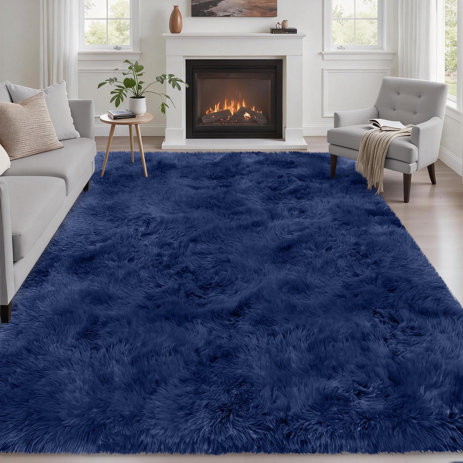 8x10 Area Rugs for Living Room Bedroom: Ultra Soft Fluffy Shag Rug Upgrade Non-Slip Non-Shedding Large Fuzzy Plush Carpet Indoor Floor Carpets for Kids Room Playroom Nursery Dorms Home Decor Black