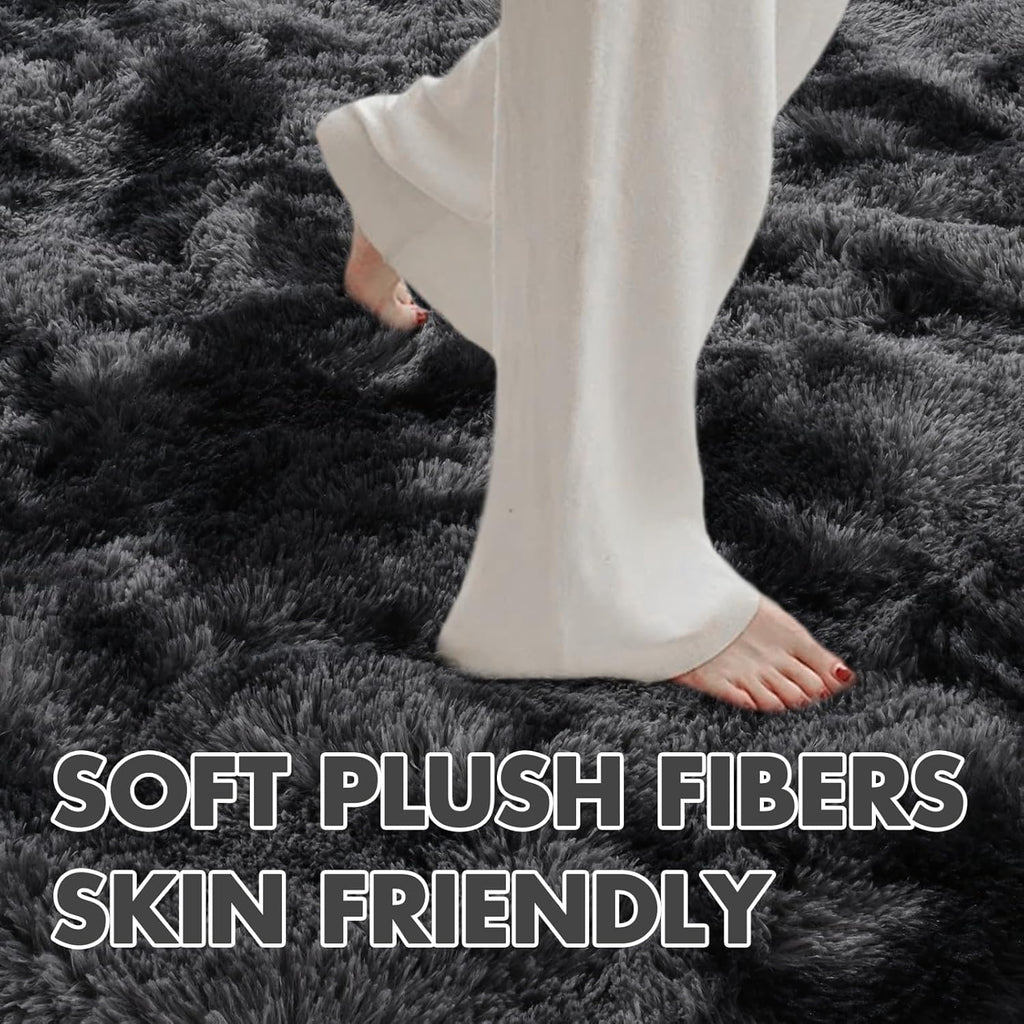 6x9 Ft Large Shag Rugs for Living Room Decor, Tie-Dyed Ultra Soft Fluffy Furry Area Rugs for Bedroom Indoor Floor, Aesthetic Carpet for Kids Home (Dark Grey)
