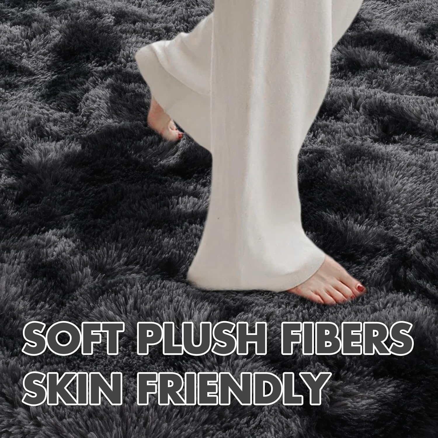6x9 Ft Large Shag Rugs for Living Room Decor, Tie-Dyed Ultra Soft Fluffy Furry Area Rugs for Bedroom Indoor Floor, Aesthetic Carpet for Kids Home (Dark Grey)