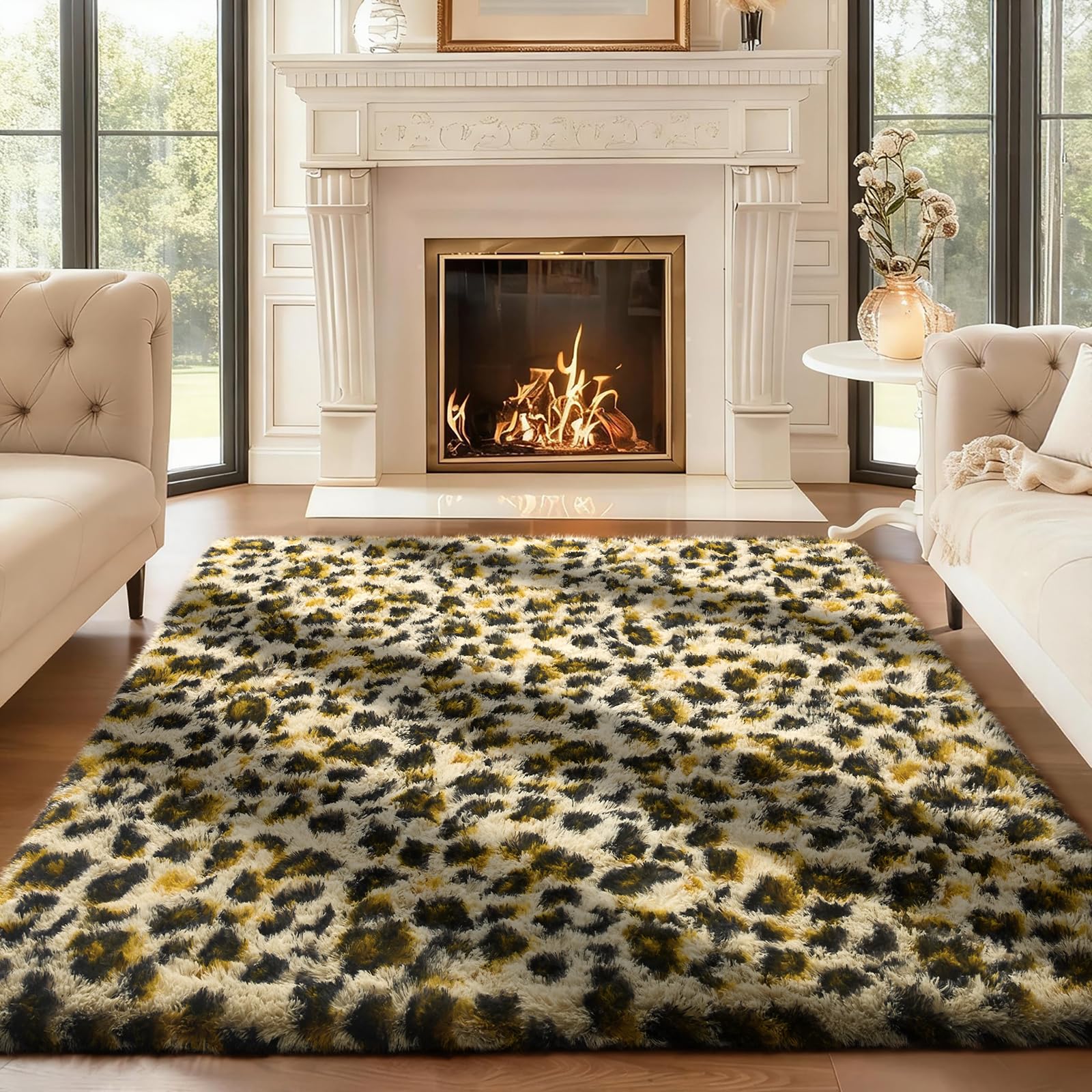 Ophanie 8x10 Area Rugs for Living Room, Upgrade Non-Slip Fluffy Soft Large Shag Bedroom Carpet, Ivory Big Indoor Thick Nursery Rug, Carpets for Boy and Girls Room Dorm Home Decor Aesthetic