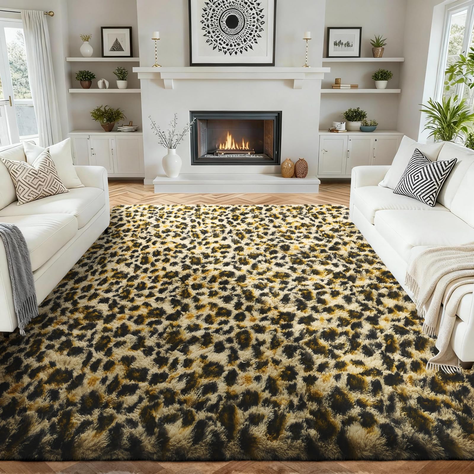 Ophanie 8x10 Area Rugs for Living Room, Upgrade Non-Slip Fluffy Soft Large Shag Bedroom Carpet, Ivory Big Indoor Thick Nursery Rug, Carpets for Boy and Girls Room Dorm Home Decor Aesthetic