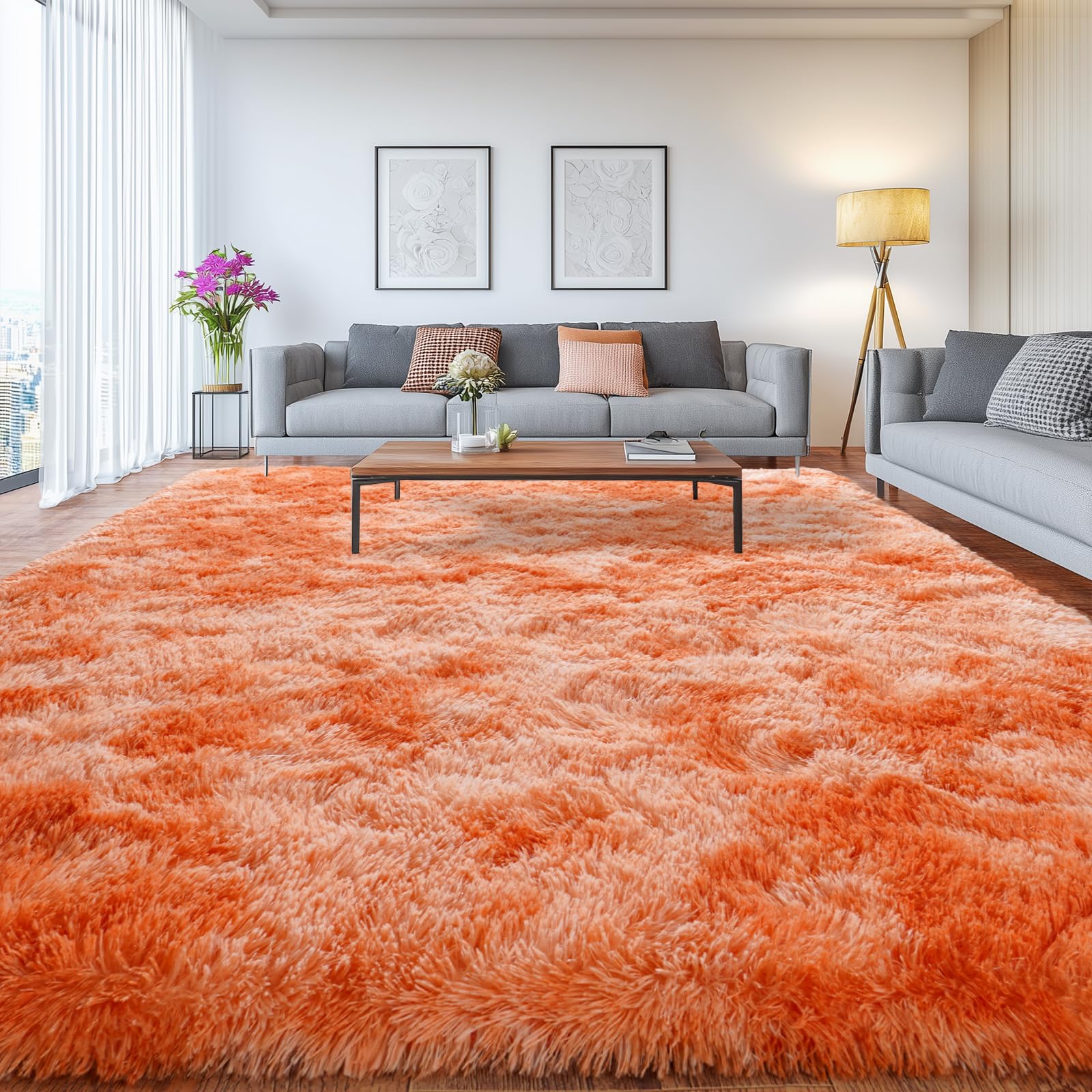 Upgrade Non-Slip Plush Rugs for Living Room, Soft Shaggy Carpets for Living Room, Fuzzy Rugs for Kids' Room, Perfect Decor for Modern Home Tie Dye Camel 8x10 Feet