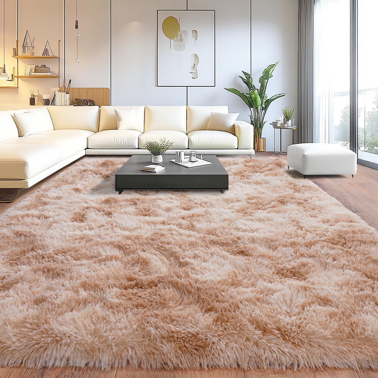 Upgrade Non-Slip Plush Rugs for Living Room, Soft Shaggy Carpets for Living Room, Fuzzy Rugs for Kids' Room, Perfect Decor for Modern Home Tie Dye Camel 8x10 Feet