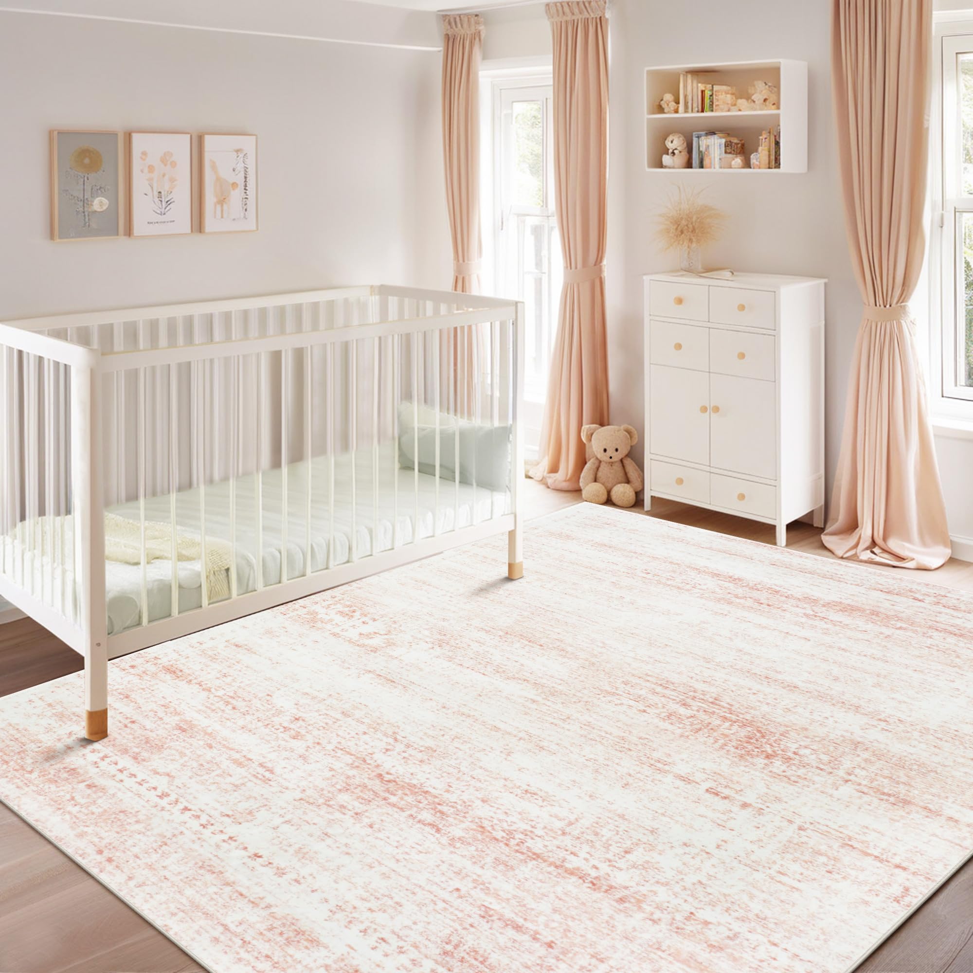 Srugn Washable Rugs 8x10 Area Rugs for Living Room,Ultra Soft Faux Wool Retro Rugs for Bedroom,Dining Room,Non Slip&Non-Shedding Low Pile Vintage Print Rug Indoor Large Carpets for Home Office Decor