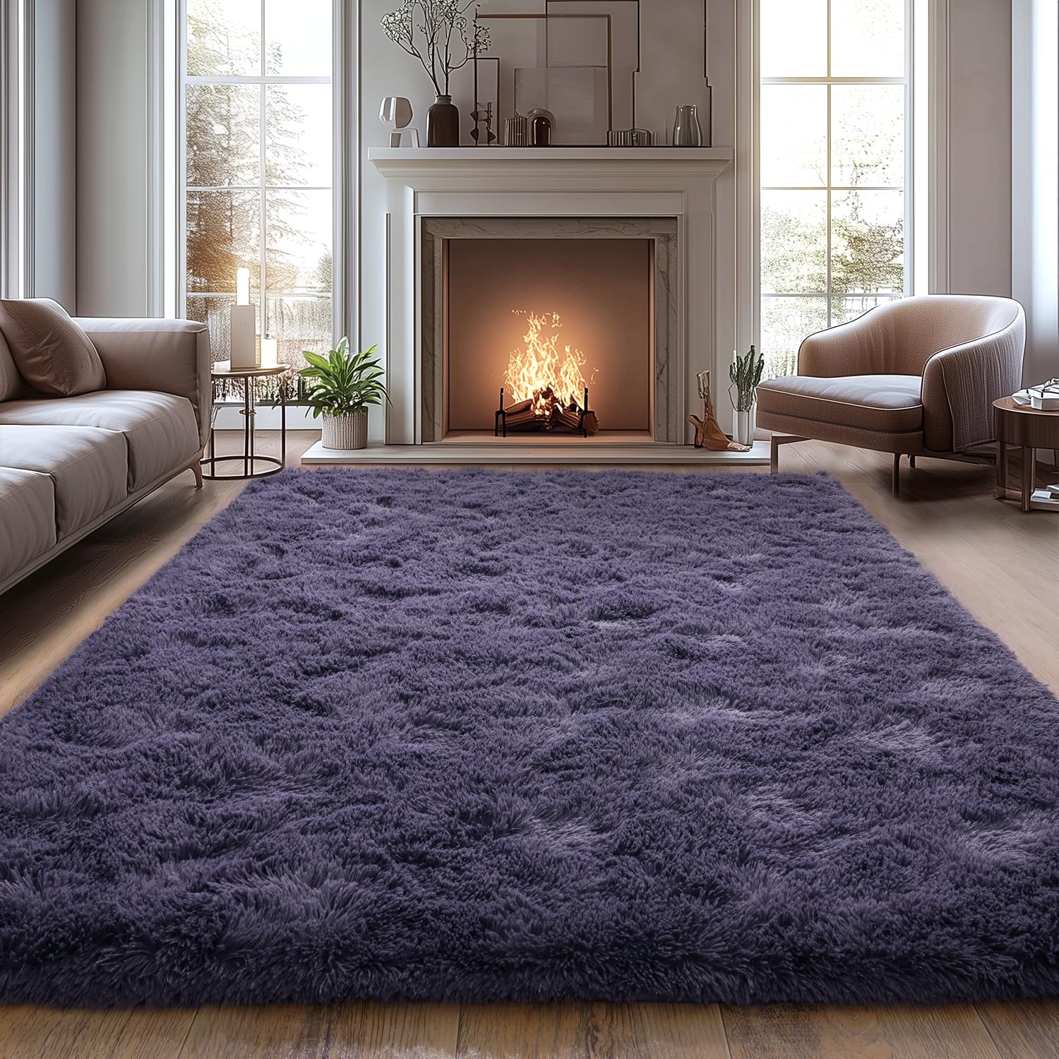Upgrade Non-Slip Plush Rugs for Living Room, Soft Shaggy Carpets for Living Room, Fuzzy Rugs for Kids' Room, Perfect Decor for Modern Home Tie Dye Camel 8x10 Feet