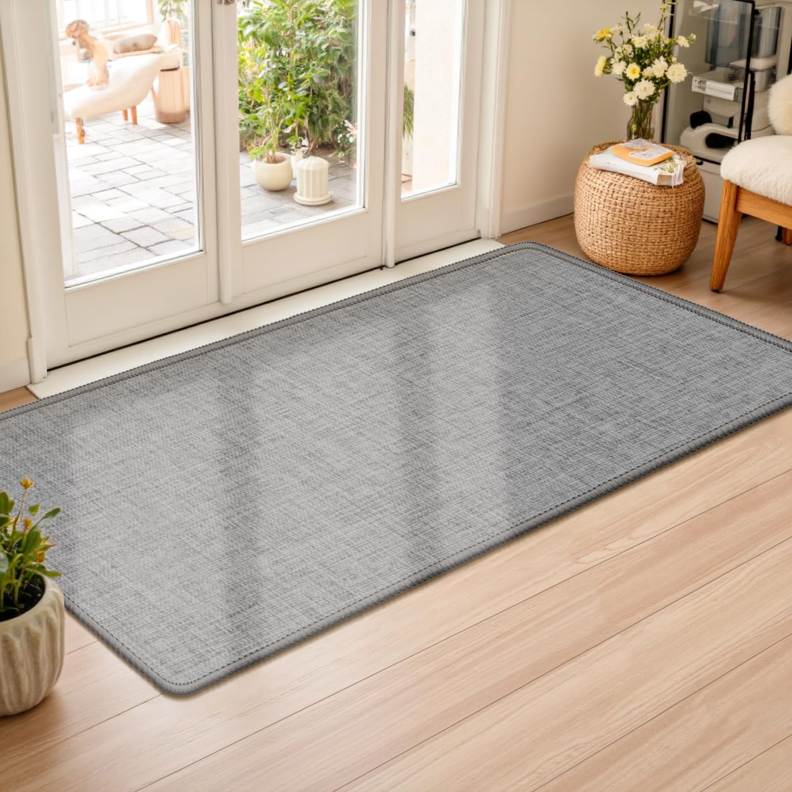 LEKEEPGO Ultra Thin Indoor Door Mat 36"x59", Low-Profile Door Mat Indoor Entrance, Non Slip Rubber Backing Inside Doormat Washable Welcome Front Entryway Dirt Trapper Entry Mat, Khaki