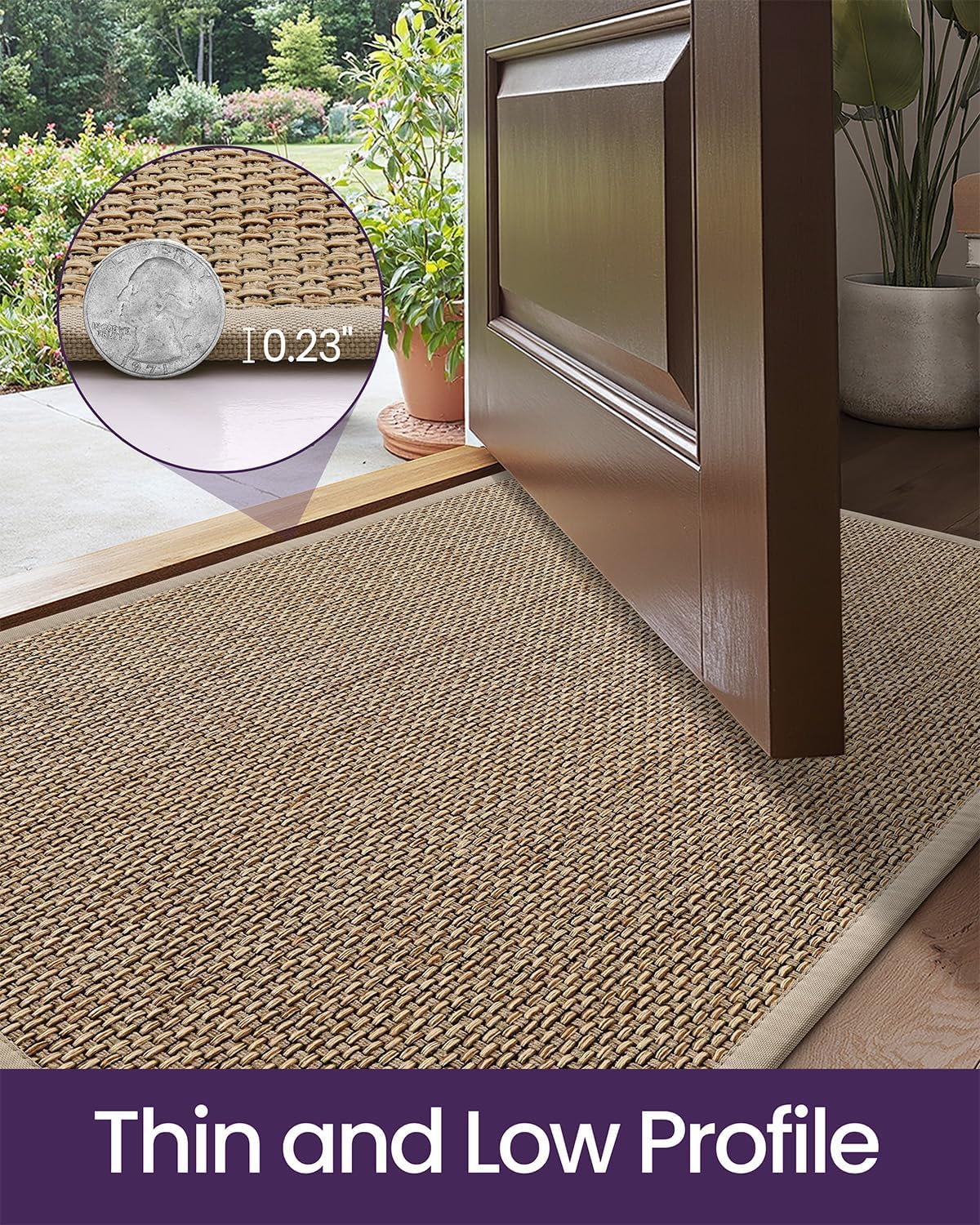 DEXI Ultra Thin Entryway Indoor Door Mat 24x36, Non Slip Rubber Backing Inside Entry Mat, Low Profile Easy Clean Dirt Trapper Doormat for Inside Entrance Patio, Beige