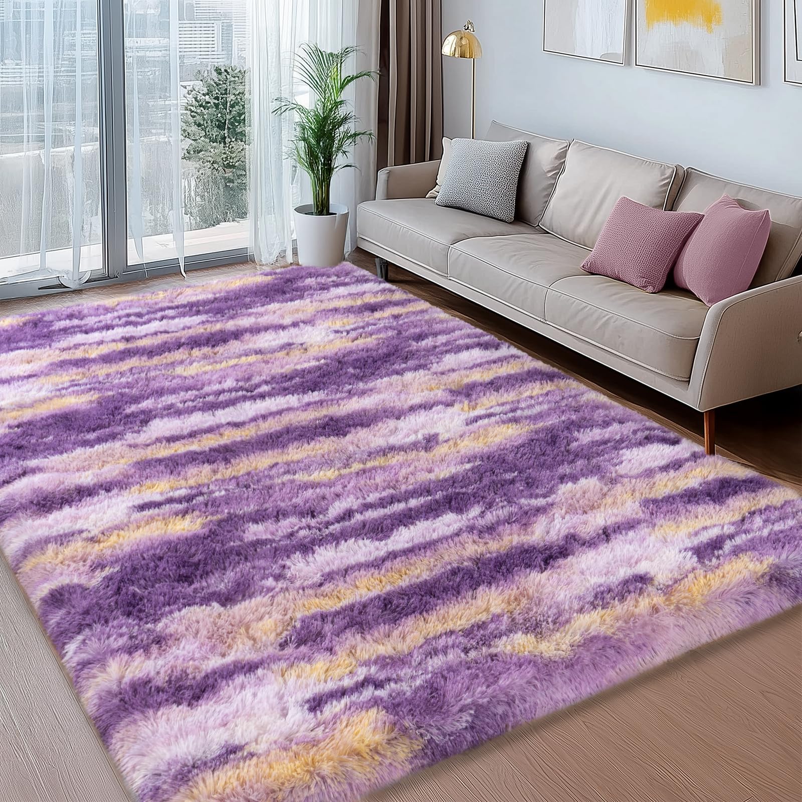 Shag Rugs for Living Room 8x10, Ultra Soft Abstract Grey Big Fuzzy Rugs for Bedroom, 8 x 10 Fluffy Shaggy Plush Carpet Girls Kids Room Dorm Upgrade Non-Slip