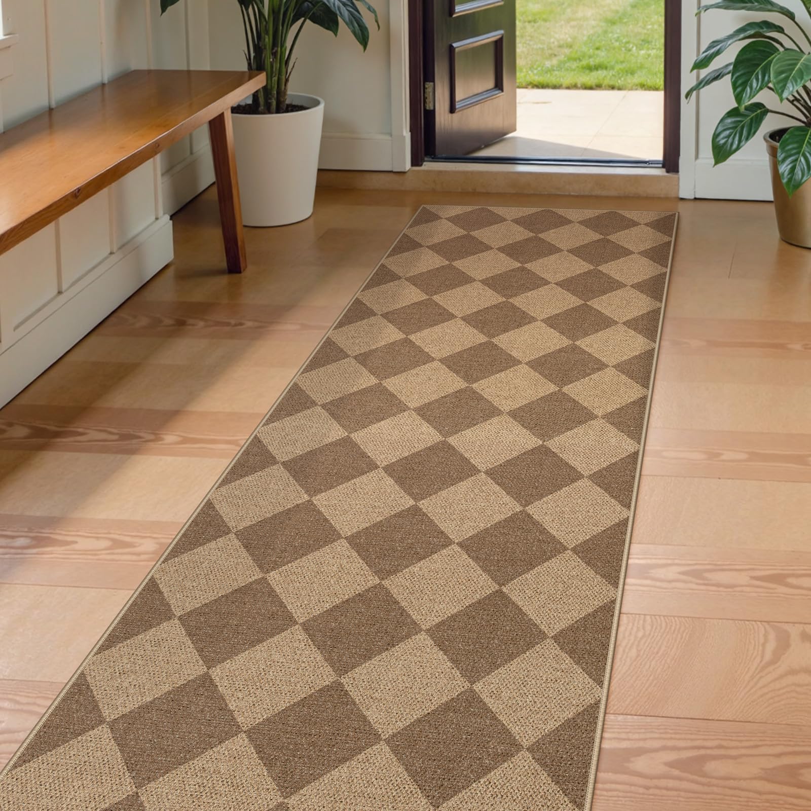 Lahome Colette Checkered Easy Jute Entryway Rug, 3x5 Washable Area Rugs for Living Room Outdoor Patio, Non Slip Blue Indoor Door Mat Checkerboard Throw Carpet for Entry Front Door Guestroom Deck