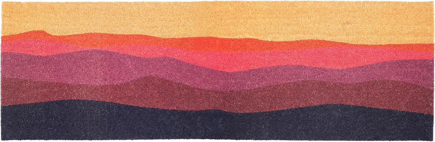Fab Habitat Geometric Abstract Nature Non Slip Doormat Thin - Handwoven, Durable - Natural Coir - Entryway, Front Door, Porch, Patio - Shades of Dawn Orange Magenta (18" x 60" Non-Slip)