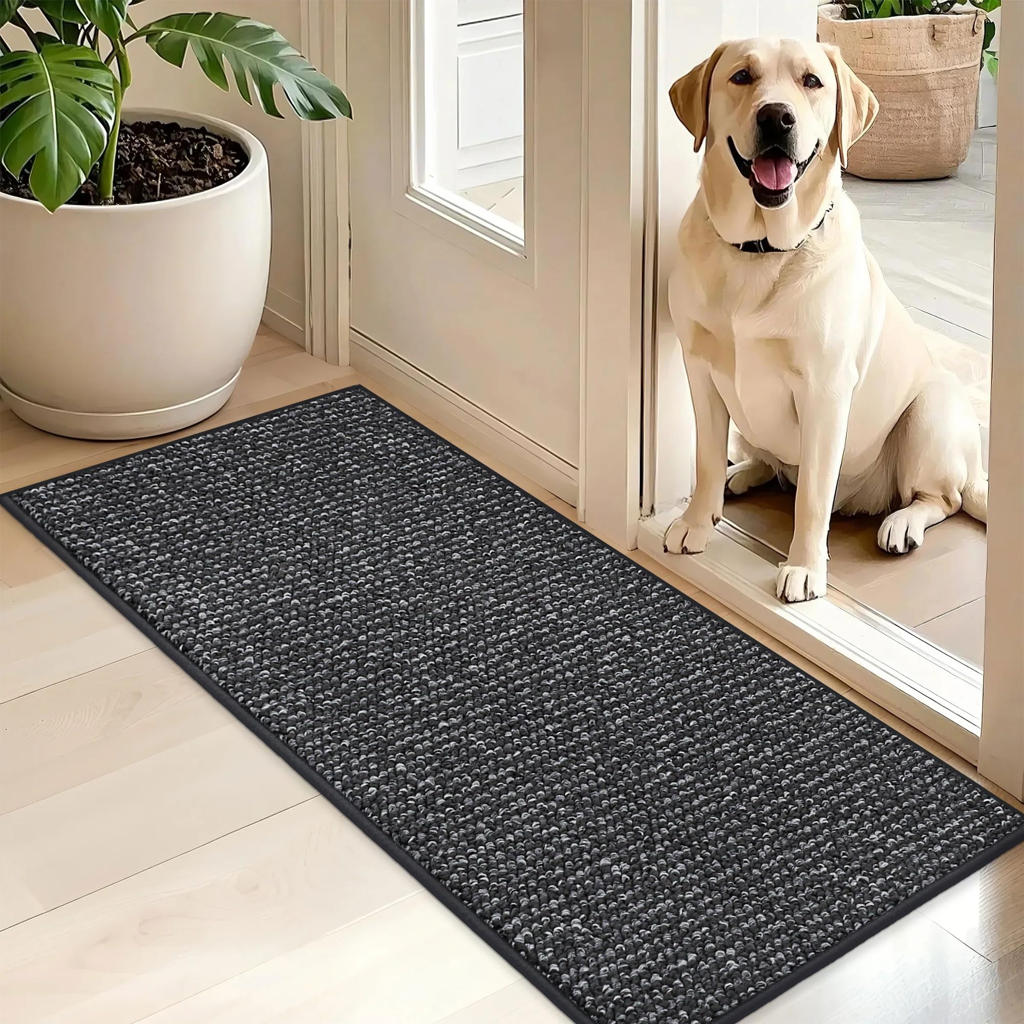 BEQHAUSE Dirt Trapper Door Mat 24" x 36", Non-Slip Washable Doormats Entrance Mat, Dirt Resistant and Absorbent Welcome Mat, Low Profile Floor Mats for Front Back Door and Entryway, Beige