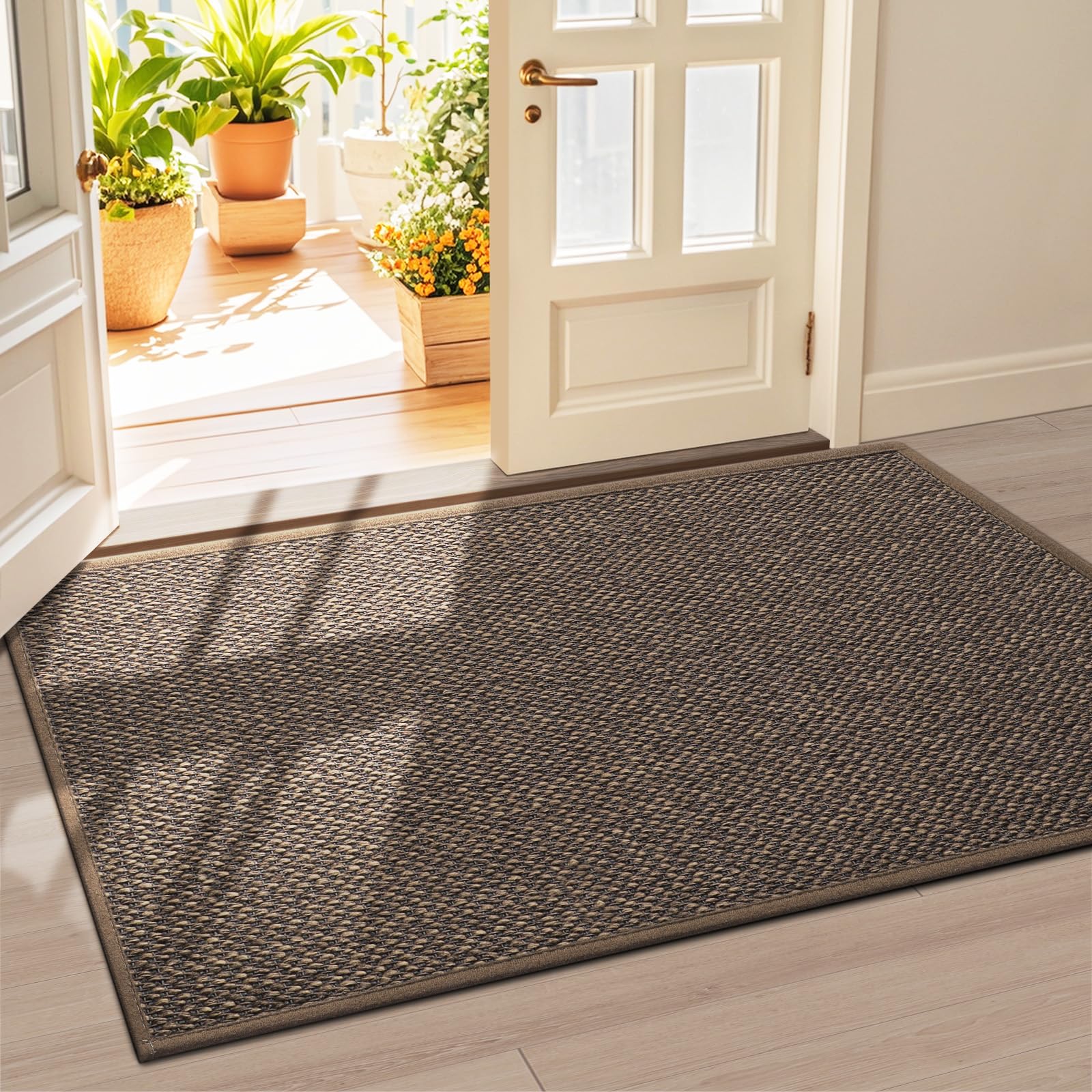 LEKEEPGO Door Mat 24"x47", Non Slip Door Mat Indoor Entrance, Rubber Backing Front Indoor Door mats Washable Absorbent Low-Profile Doomat Entryway Entry Resist Dirt Inside Door Mats, Khaki